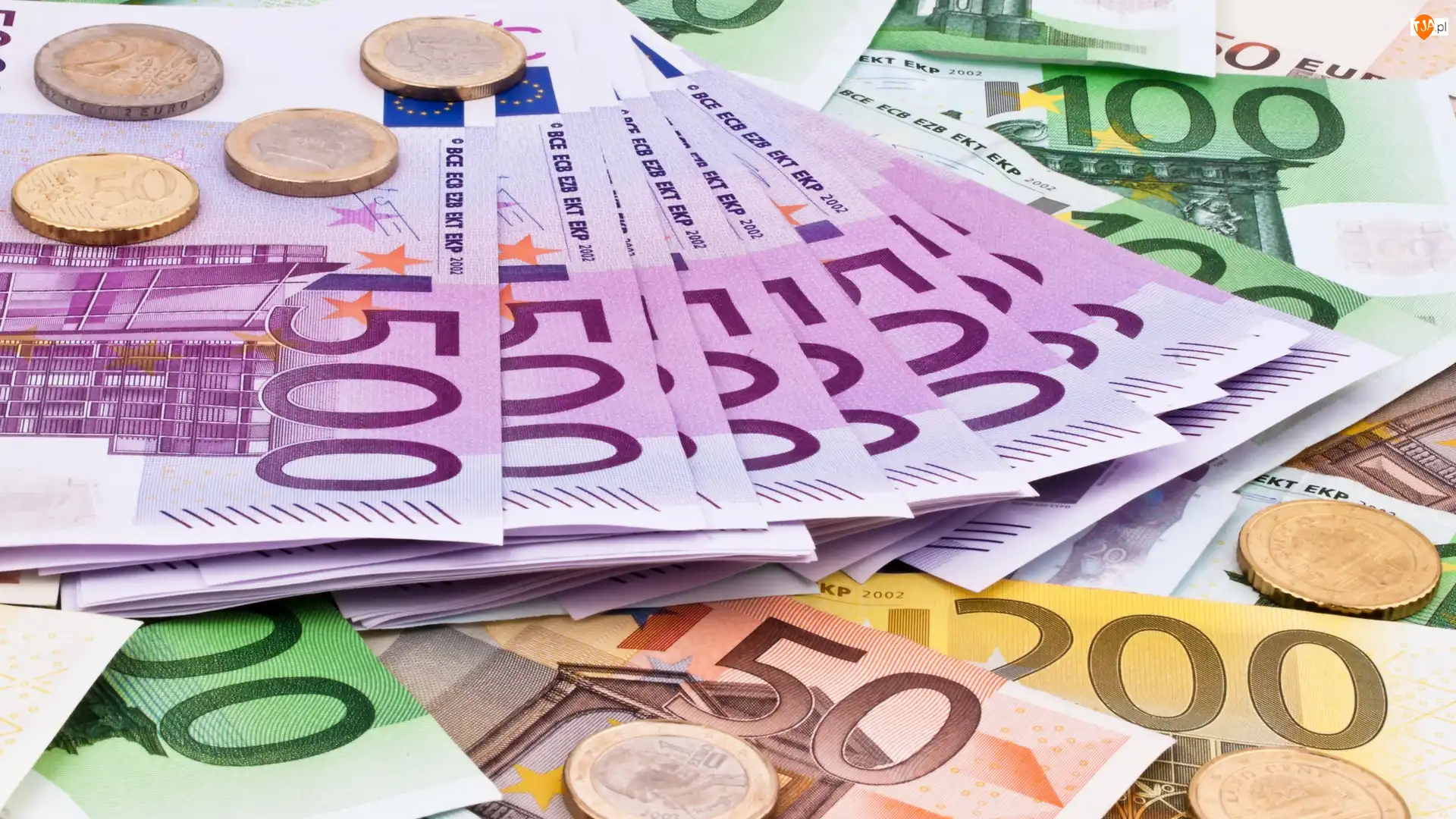 Pieniądze, Banknoty, Euro, Monety