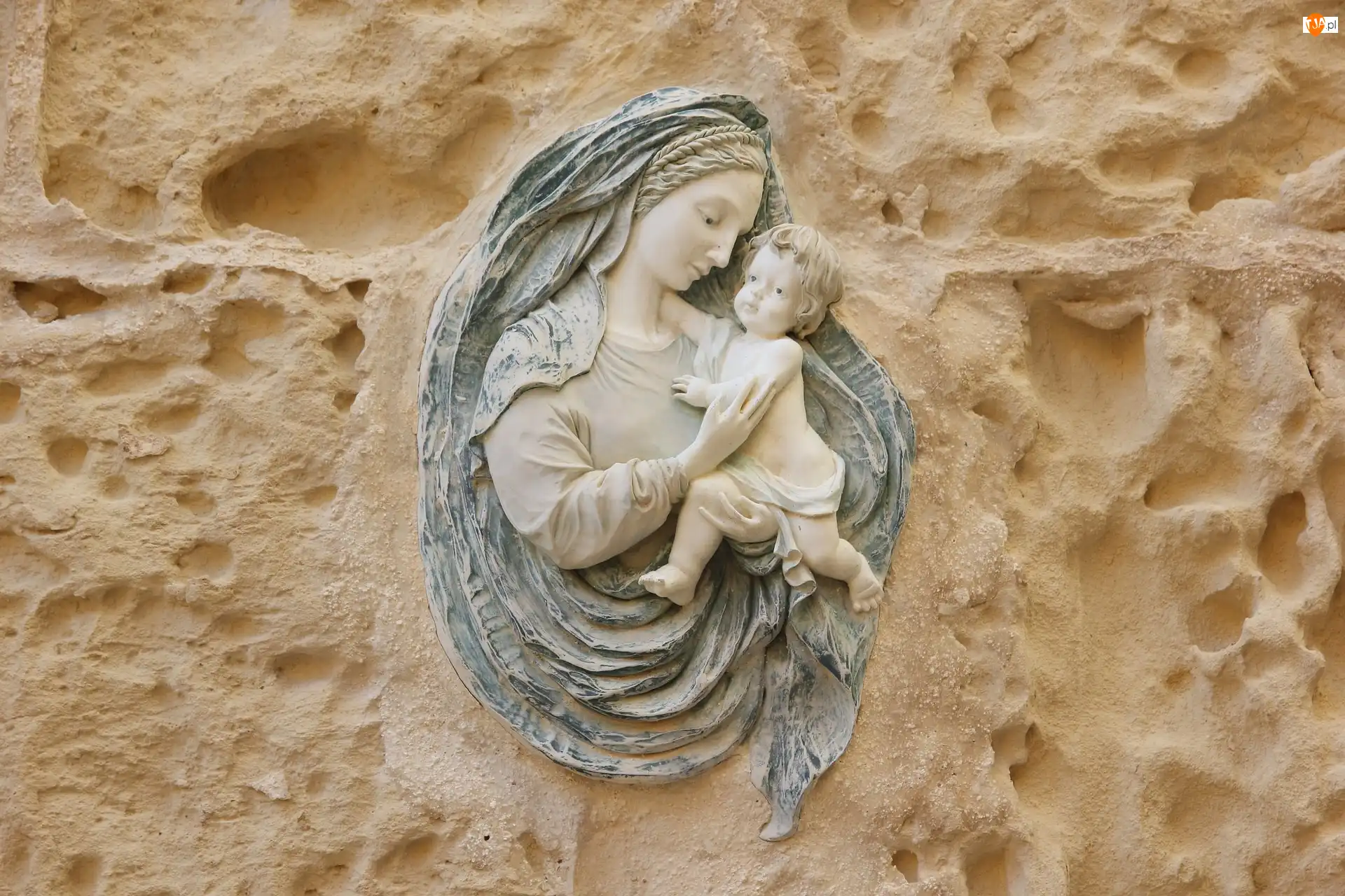 Religijne, Płaskorzeźba, Matka Boska, Dzieciątko