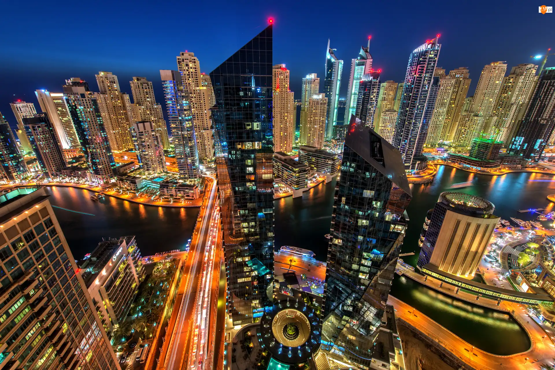 Z lotu ptaka, Dubaj, Noc, Drapacze chmur