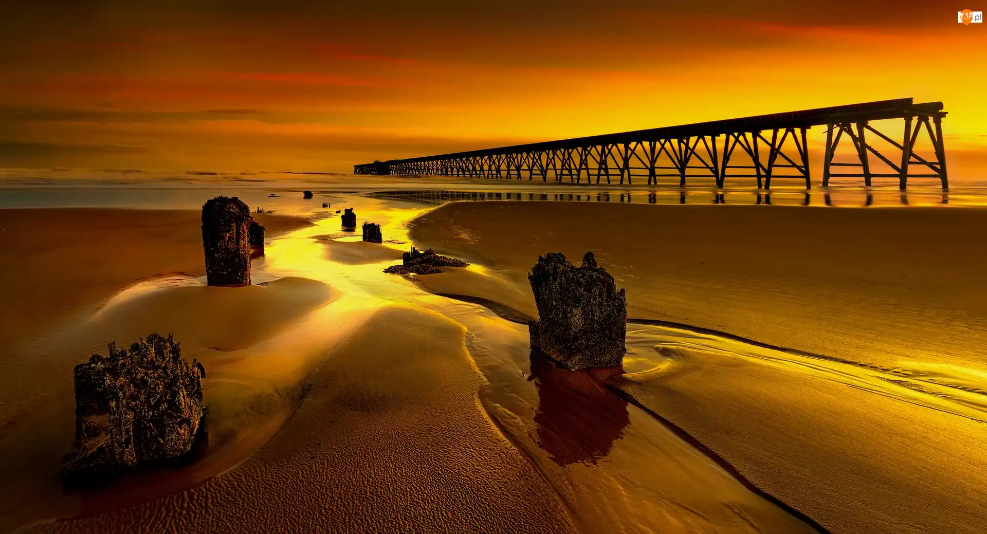 Hrabstwo Durham, Anglia, Molo Steetley Pier, Zachód słońca, Miasto Hartlepool, Morze Północne
