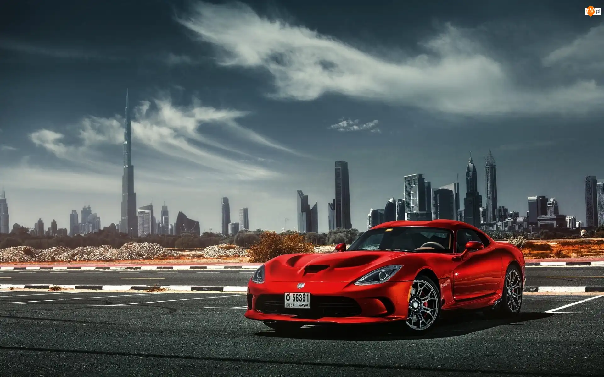 Dodge, Miasto, Sportowy, Viper, Dubaj, Samochód, Burj Khalifa, Czerwony