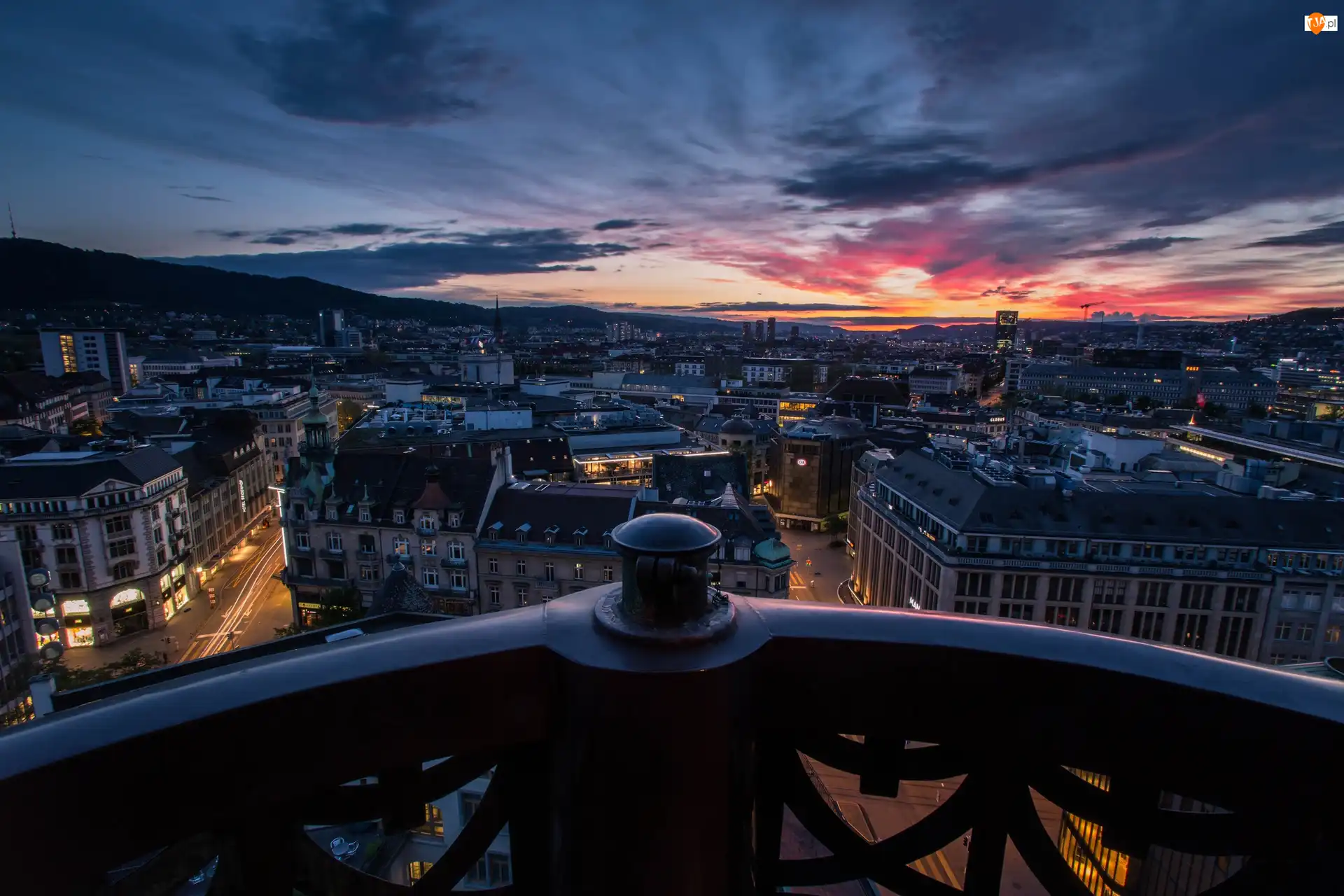 Zurich, Szwajcaria, Miasta, Słońca, Panorama, Zachód