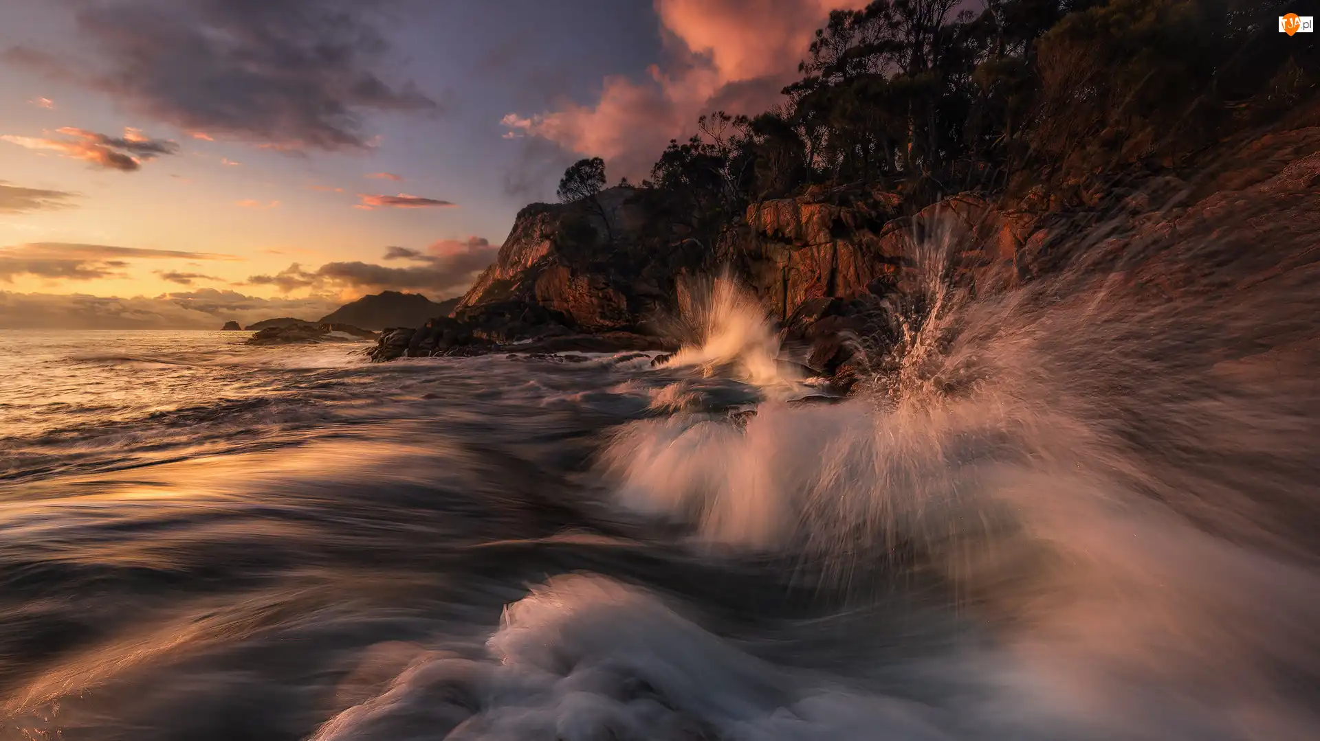 Skały, Morze, Park Narodowy Freycineta, Australia, Fale, Tasmania