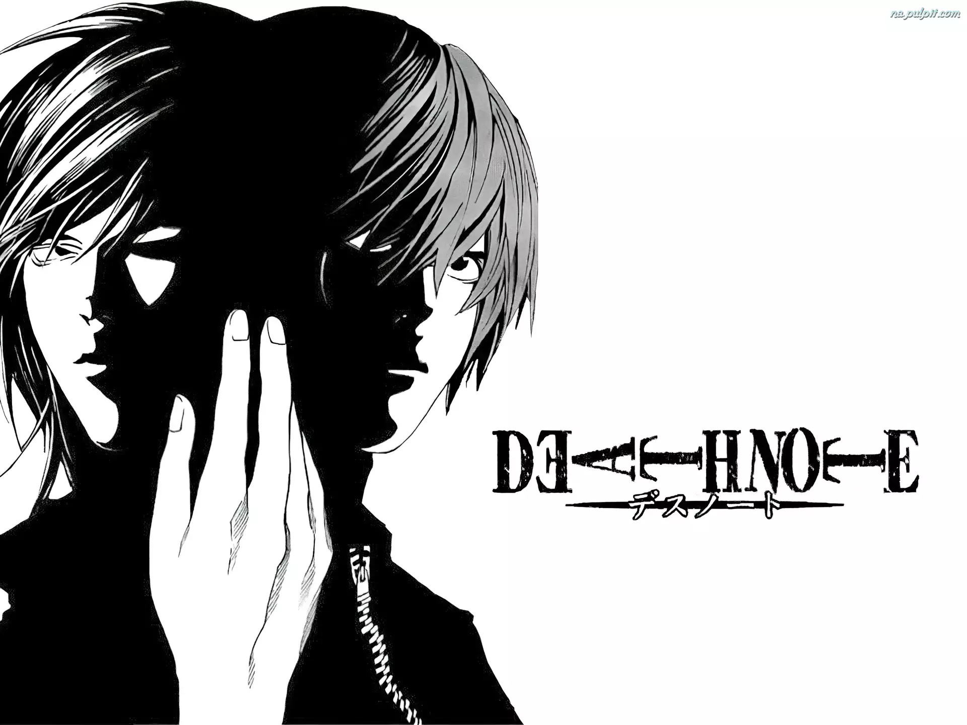 postać, Death Note, napis, dłoń, odbicie