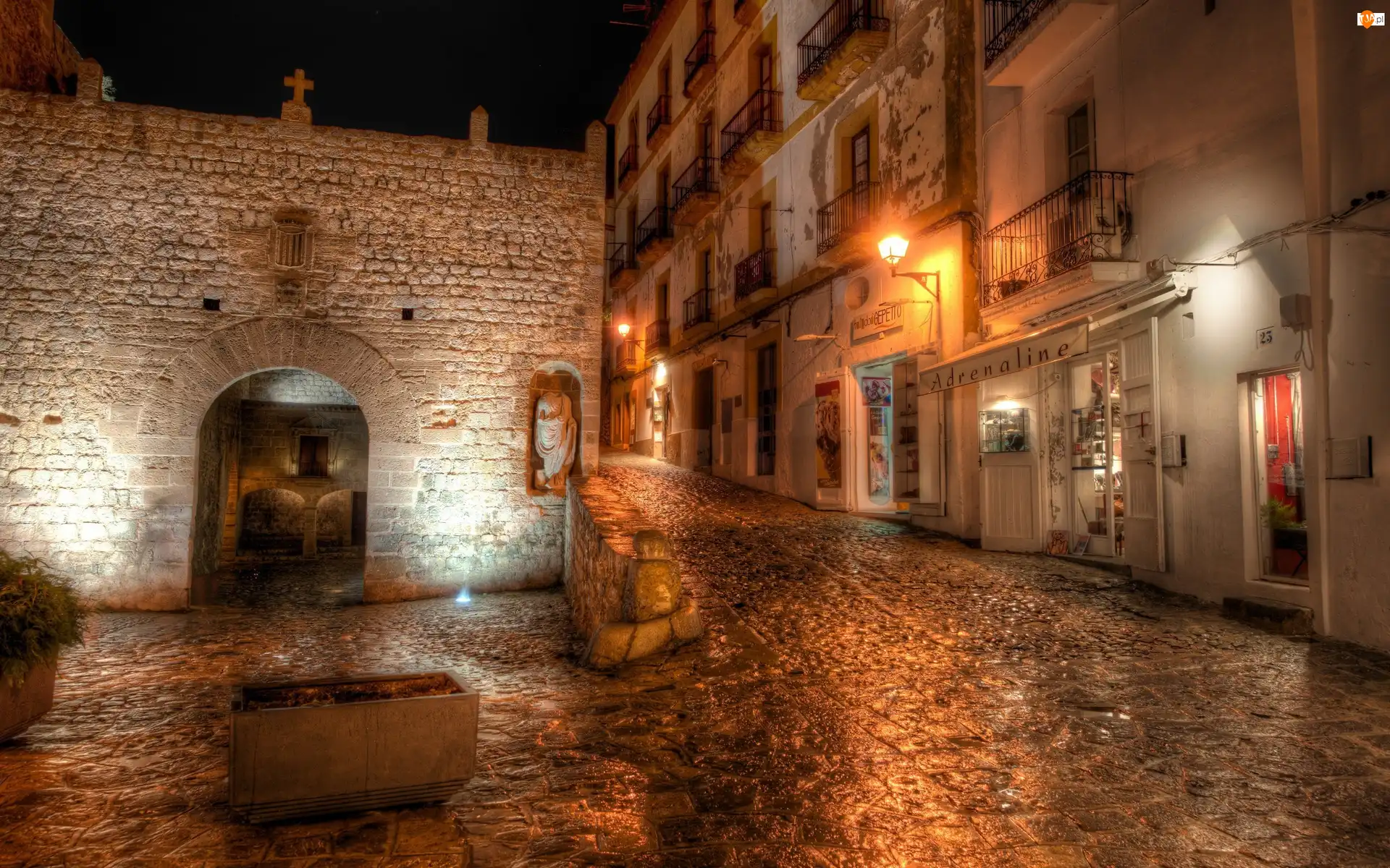 Miasta, Ibiza, Uliczka, Kamienice, Valencia, Starego, Kościół, Noc
