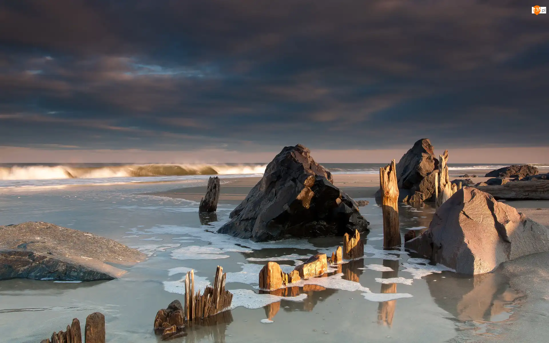 Fale, Skały, Plaża, Ocean