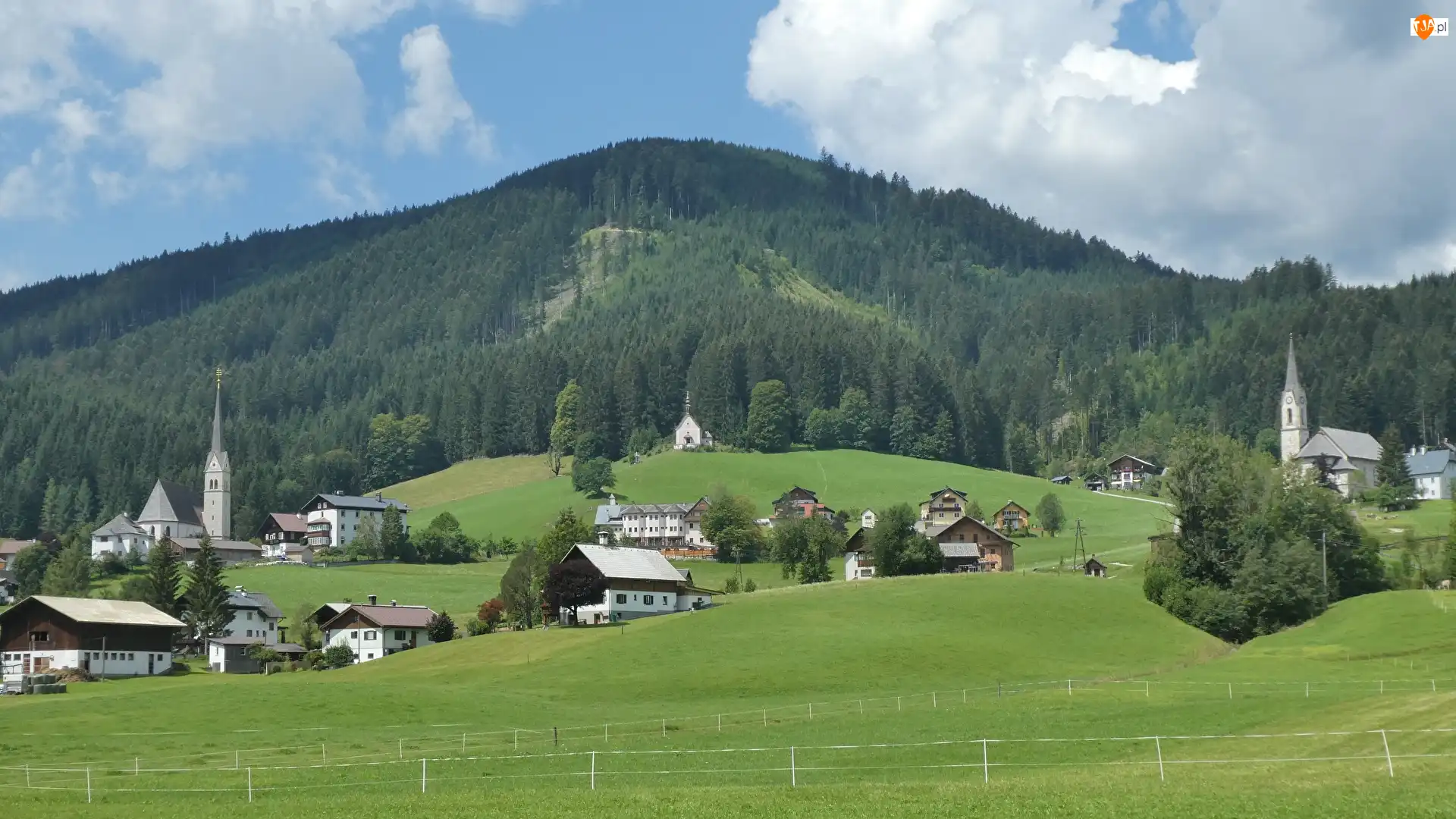 Łąki, Kościoły, Austria, Wzgórze, Powiat Gmunden, Gosau, Domy