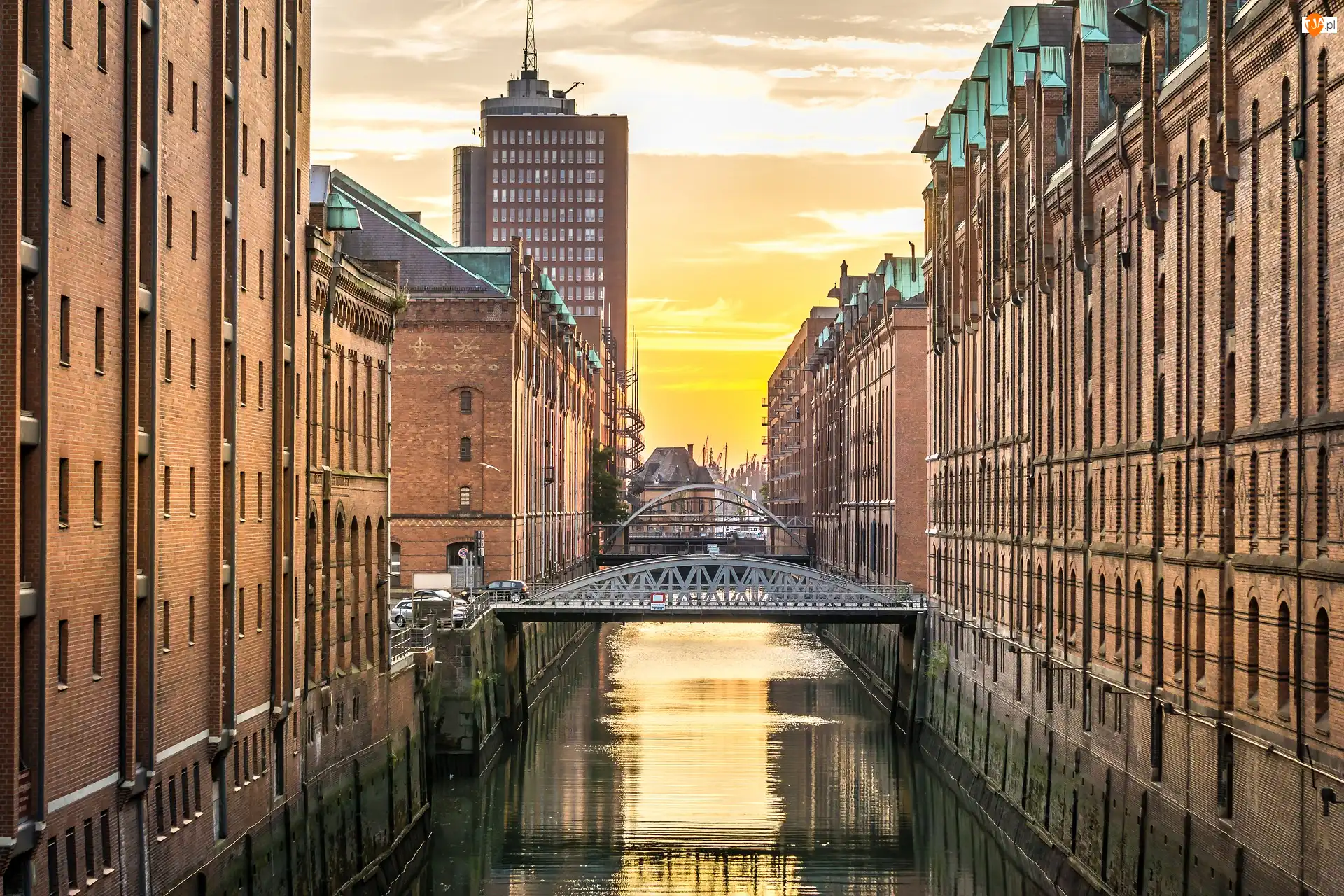 Hamburg, Niemcy, Domy, Kanał, Speicherstadt, Most