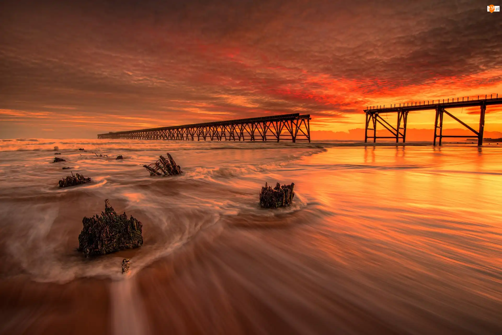 Zachód słońca, Anglia, Hartlepool, Morze Północne