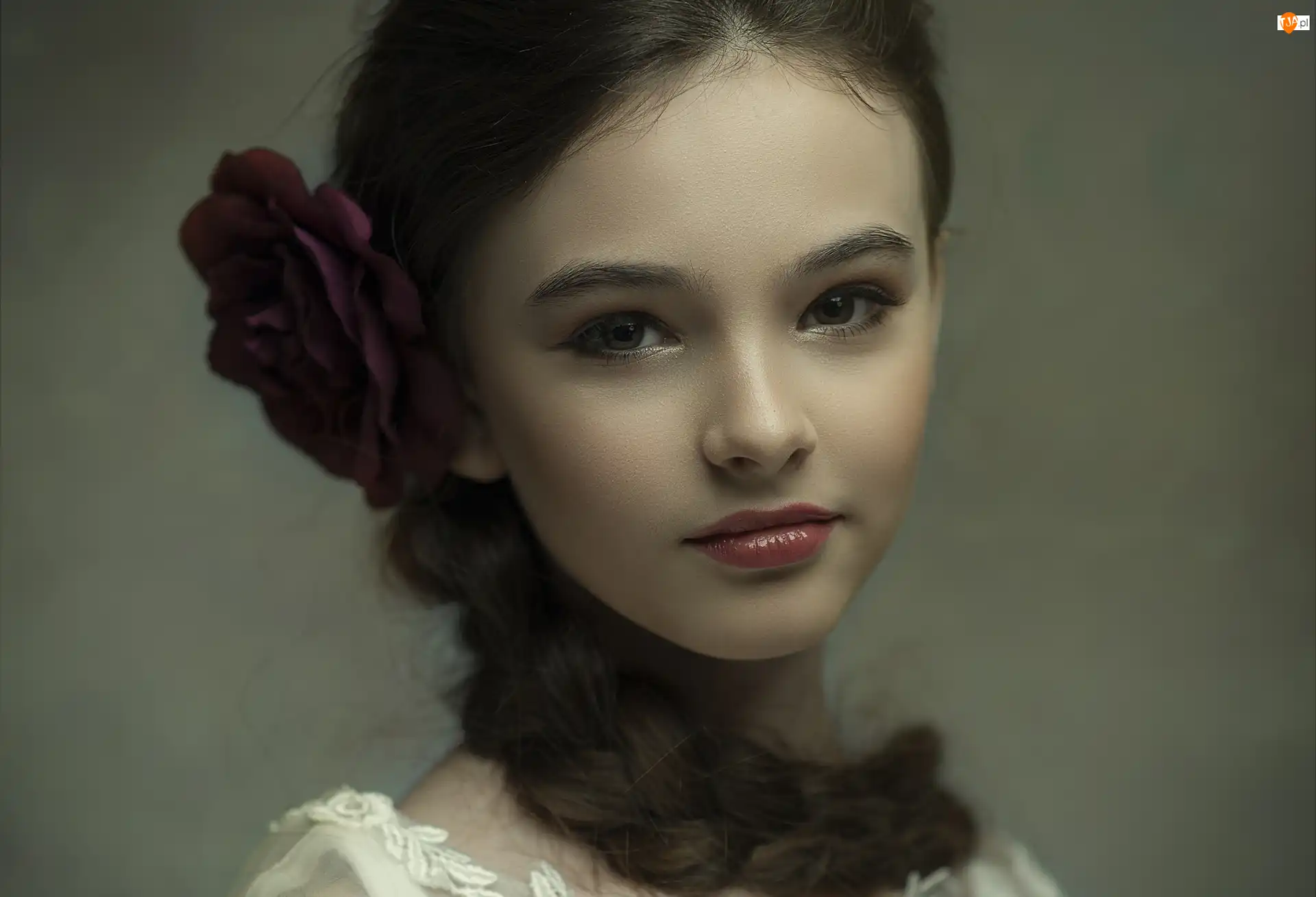 Warkocz, Portret, Włosy, Dziewczyna, Kwiat