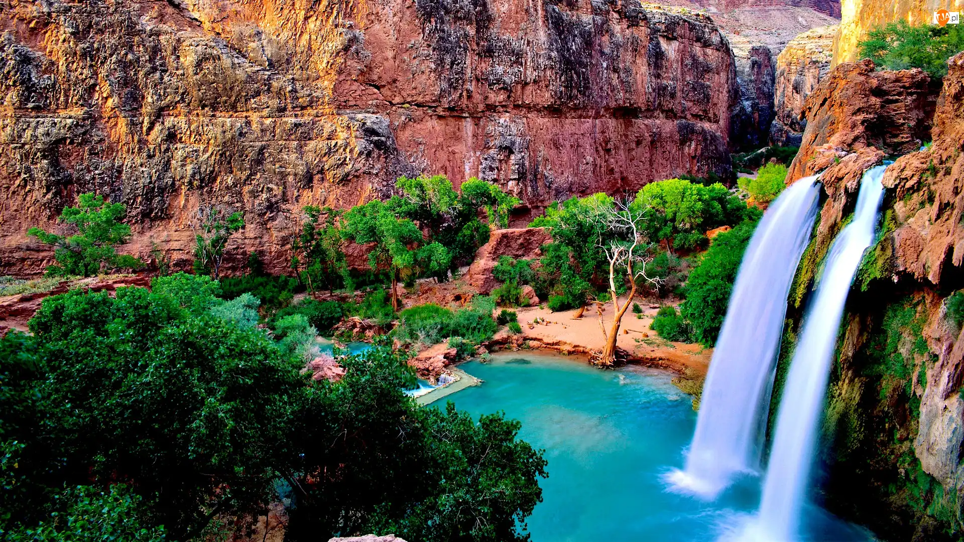 Drzewa, Stany Zjednoczone, Skały, Wodospad Havasu, Arizona