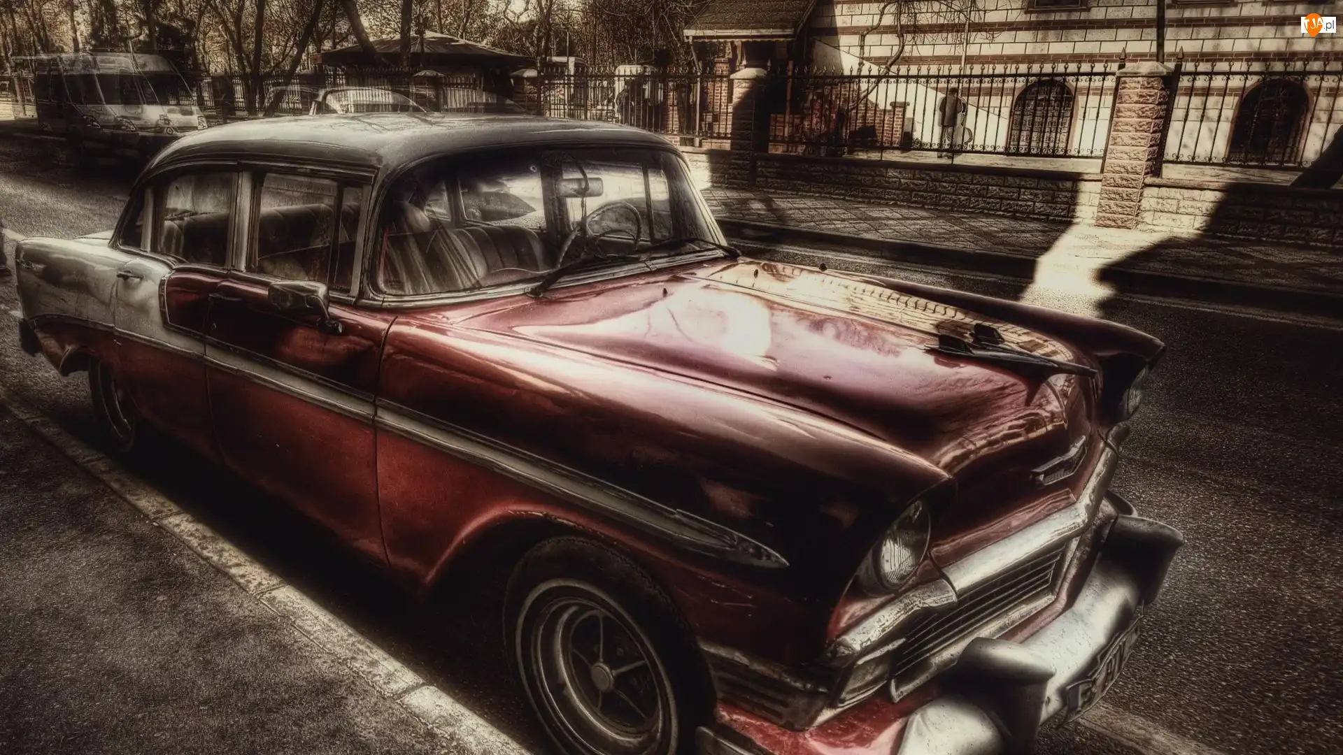 Chevy Hdr, Zabytkowy, Ulica, Stare Zdięcie, Czerwony, Dom