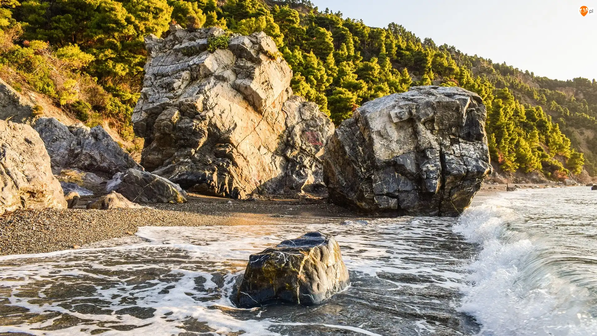 Wyspa Skopelos, Grecja, Plaża Velanio, Fale, Wybrzeże, Skały
