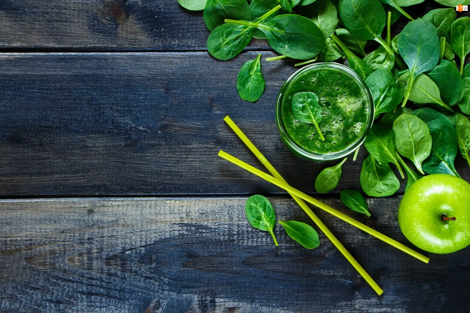 Liście, Szpinak, Napój, Słomki, Jabłko, Smoothie