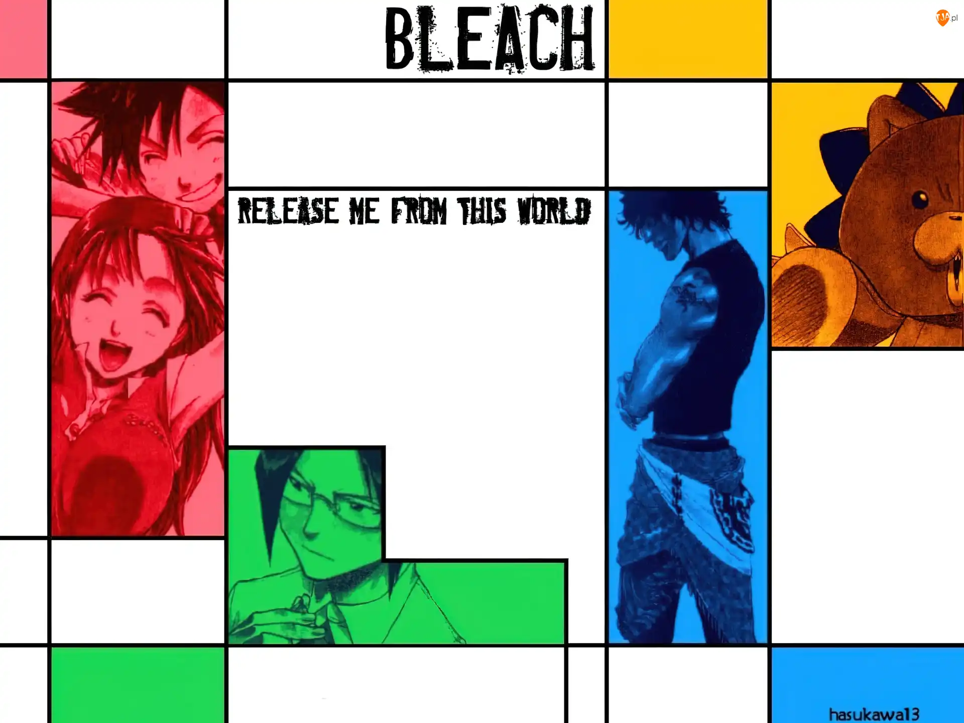 miś, plakat, ludzie, Bleach, fotki