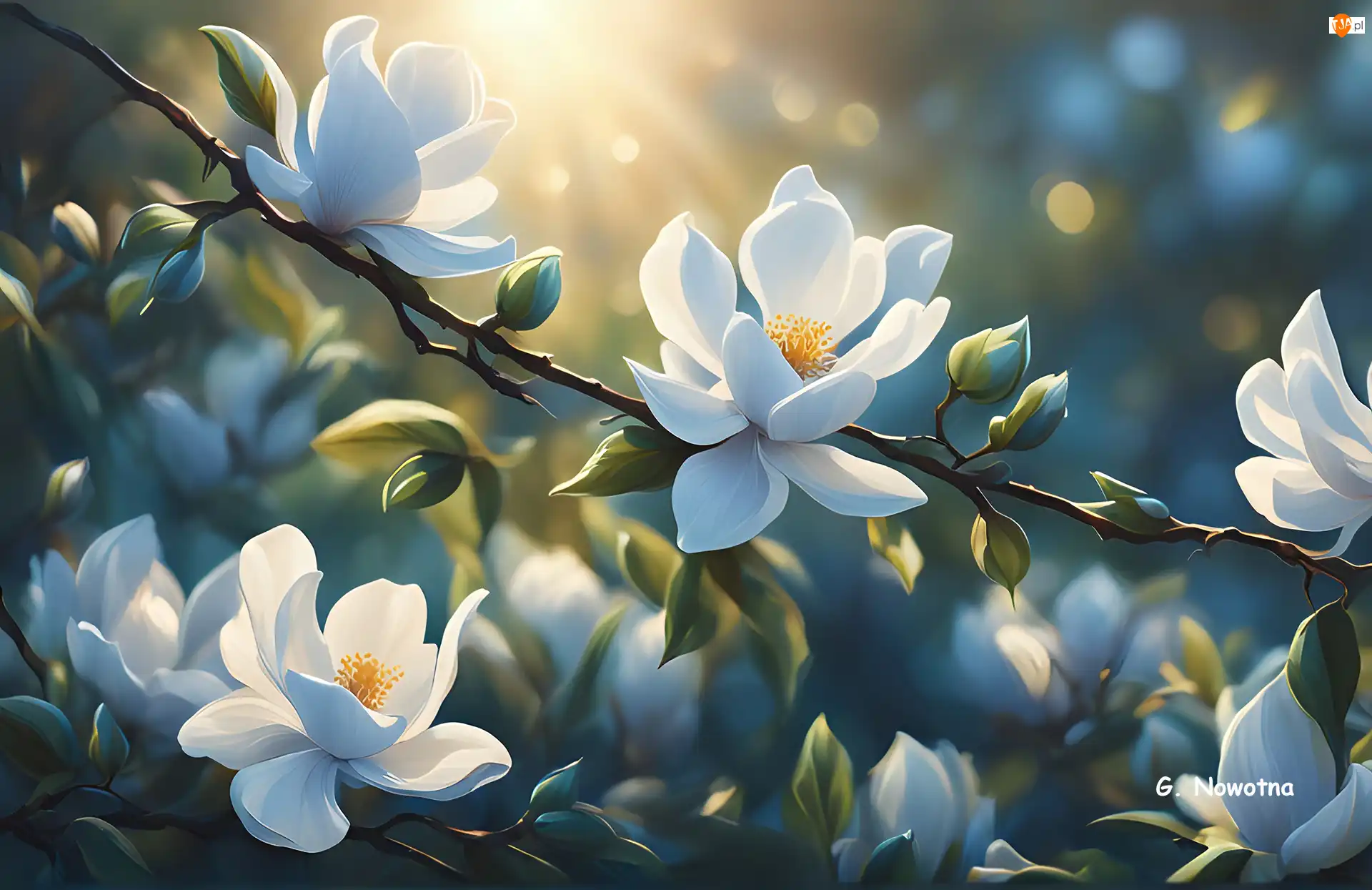 Grafika, Magnolie, Kwiaty