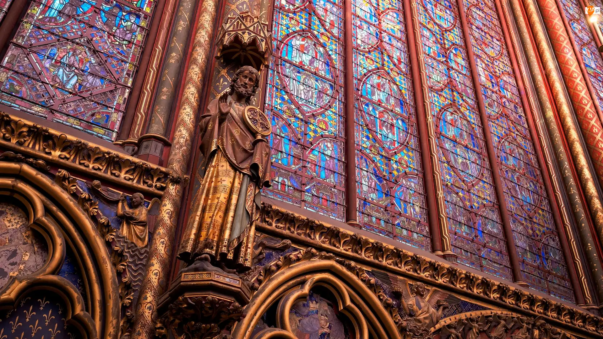 Wnętrze, Kościół, Francja, Figura, Paryż, Wyspa Cite, Kaplica Sainte Chapelle