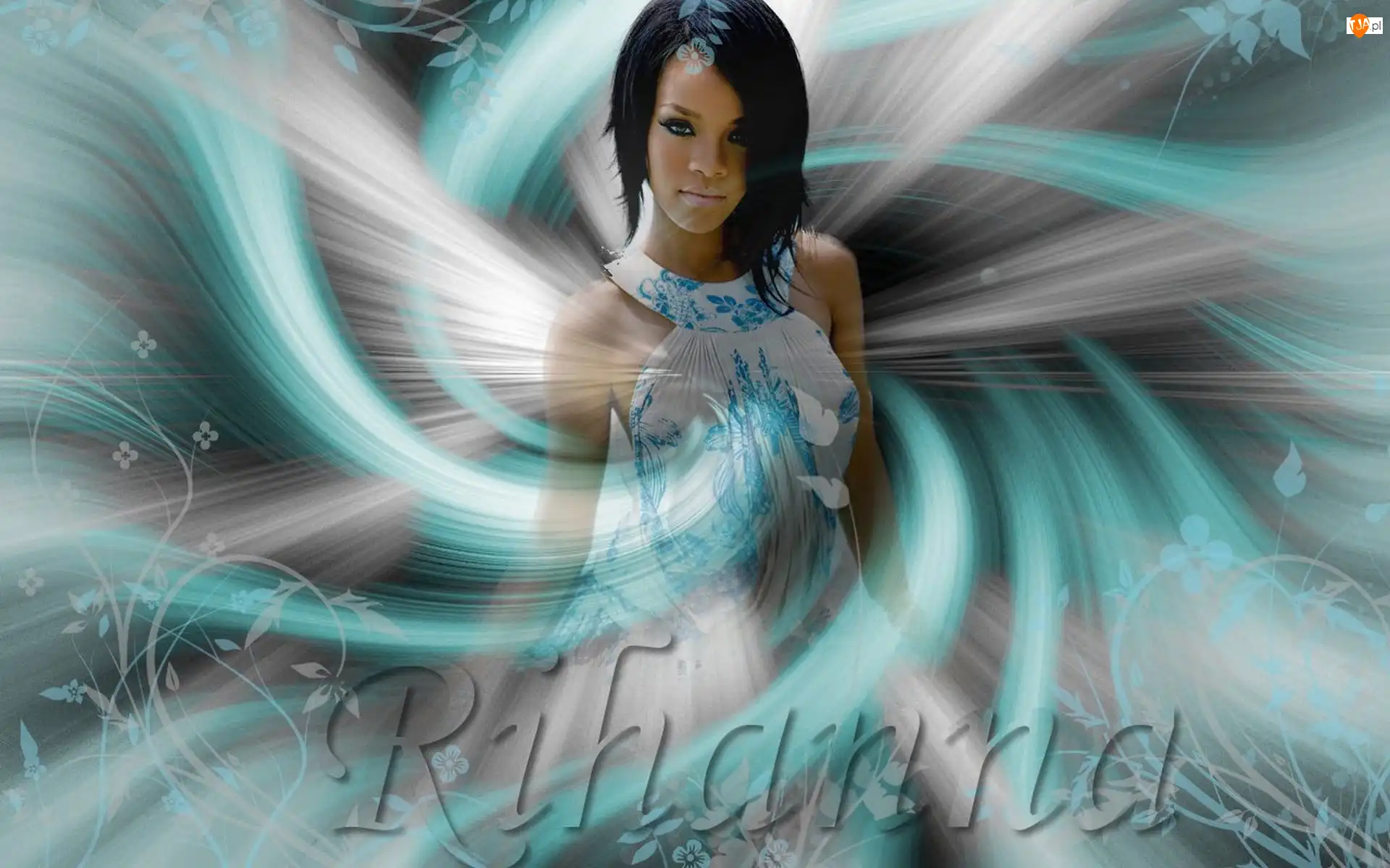 Rihanna, Grafika, Błękitne, Fale