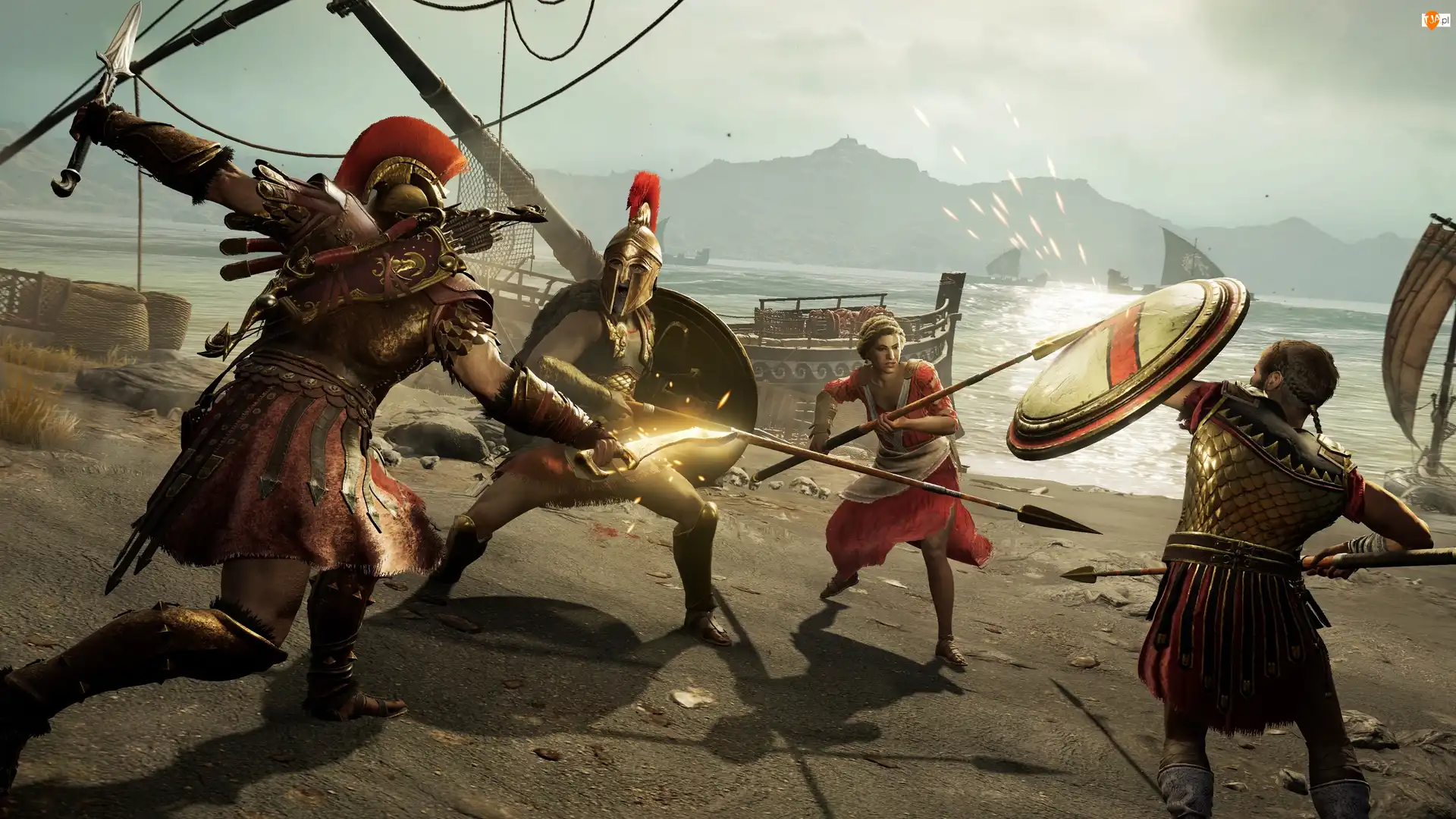 Walka, Assassins Creed Odyssey, Rycerze, Kobieta, Gra