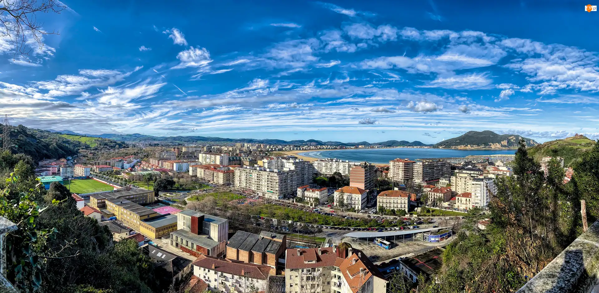 Miasto, Hiszpania, Panorama, Niebo, Laredo, Budynki