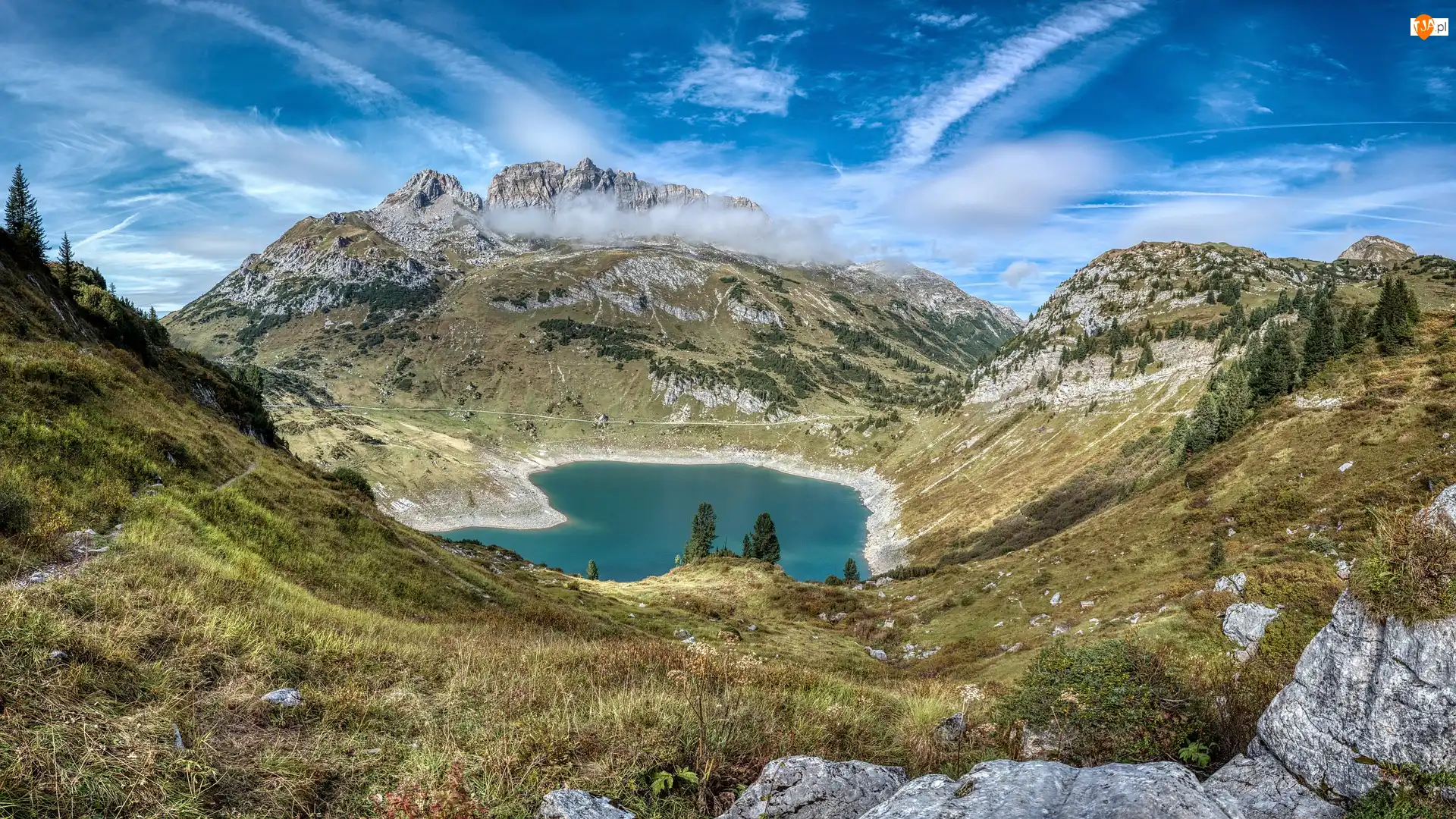 Dolina, Jezioro Formarinsee, Alpy, Austria, Góry, Gmina Dalaas
