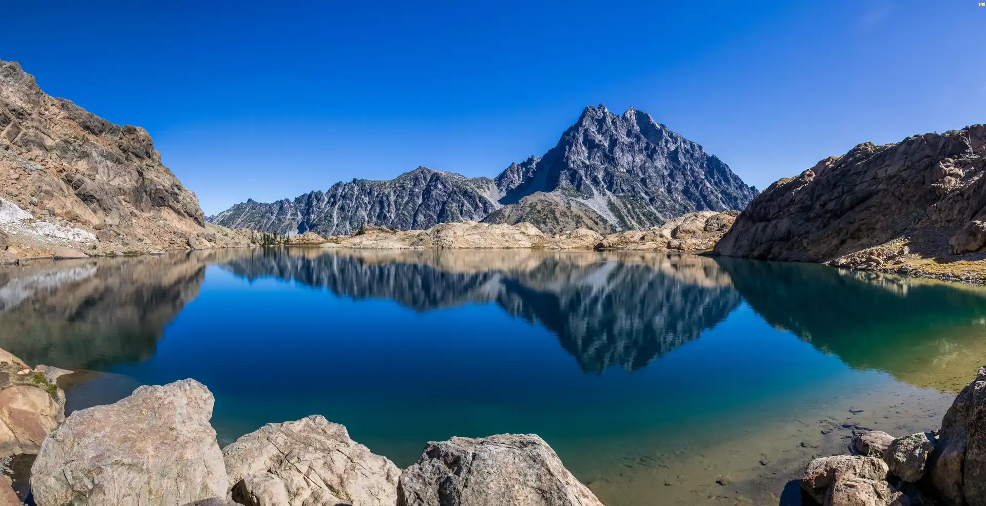 Stan Waszyngton, Stany Zjednoczone, Góra Mount Stuart, Skały, Góry, Jezioro