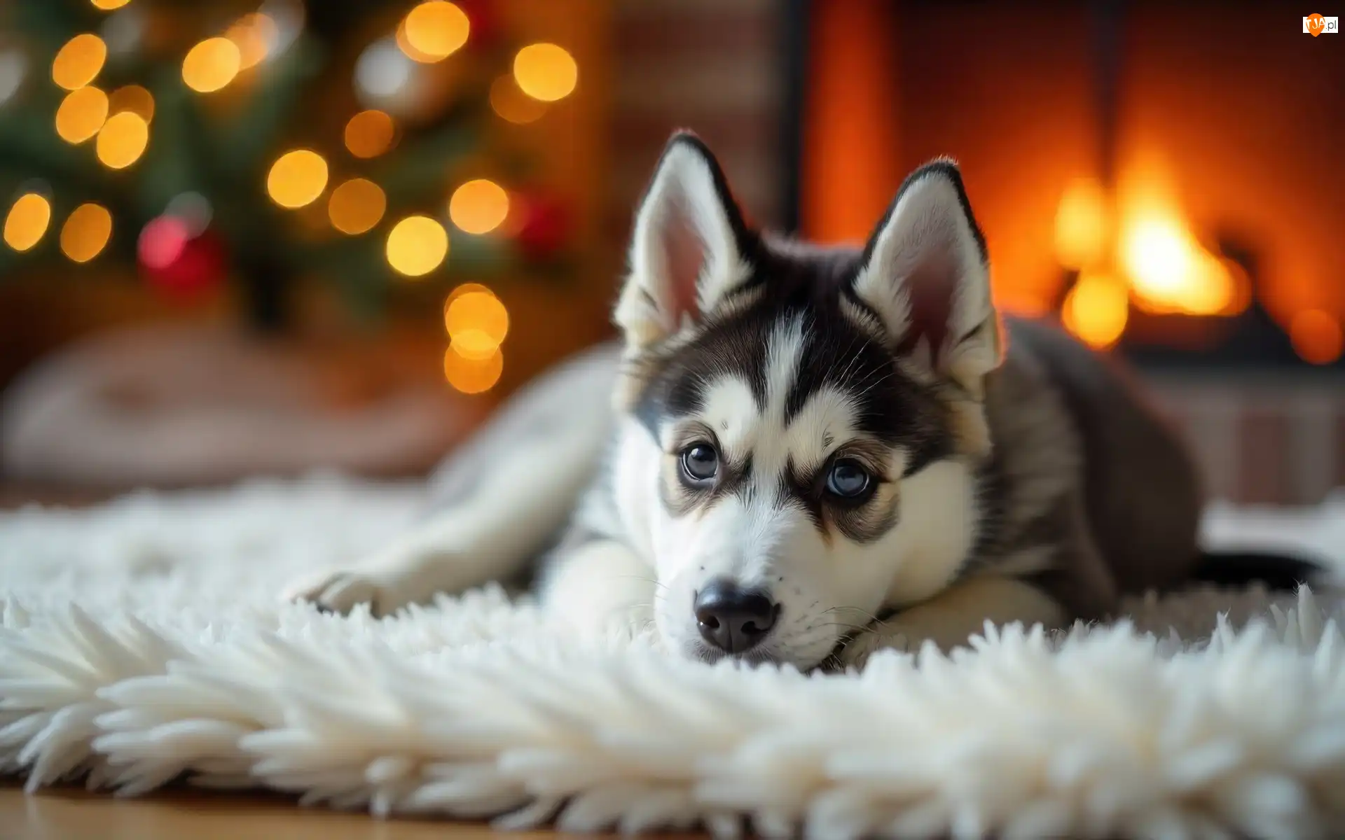 Światła, Pies, Grafika AI, Pokój, Mordka, Siberian husky, Szczeniak