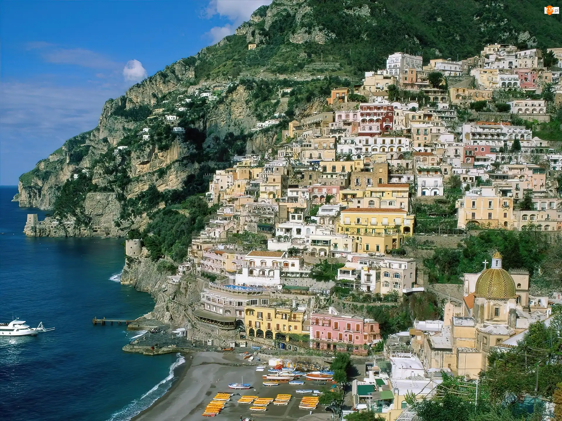 Amalfi, Włochy, Domy, Morze, Wybrzeże, Góra