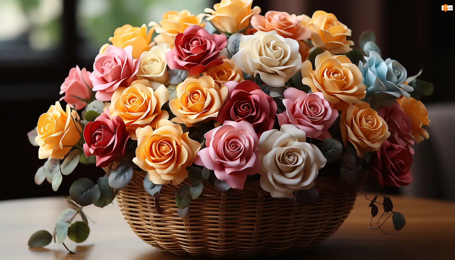 Koszyk, Kolorowe, Róże