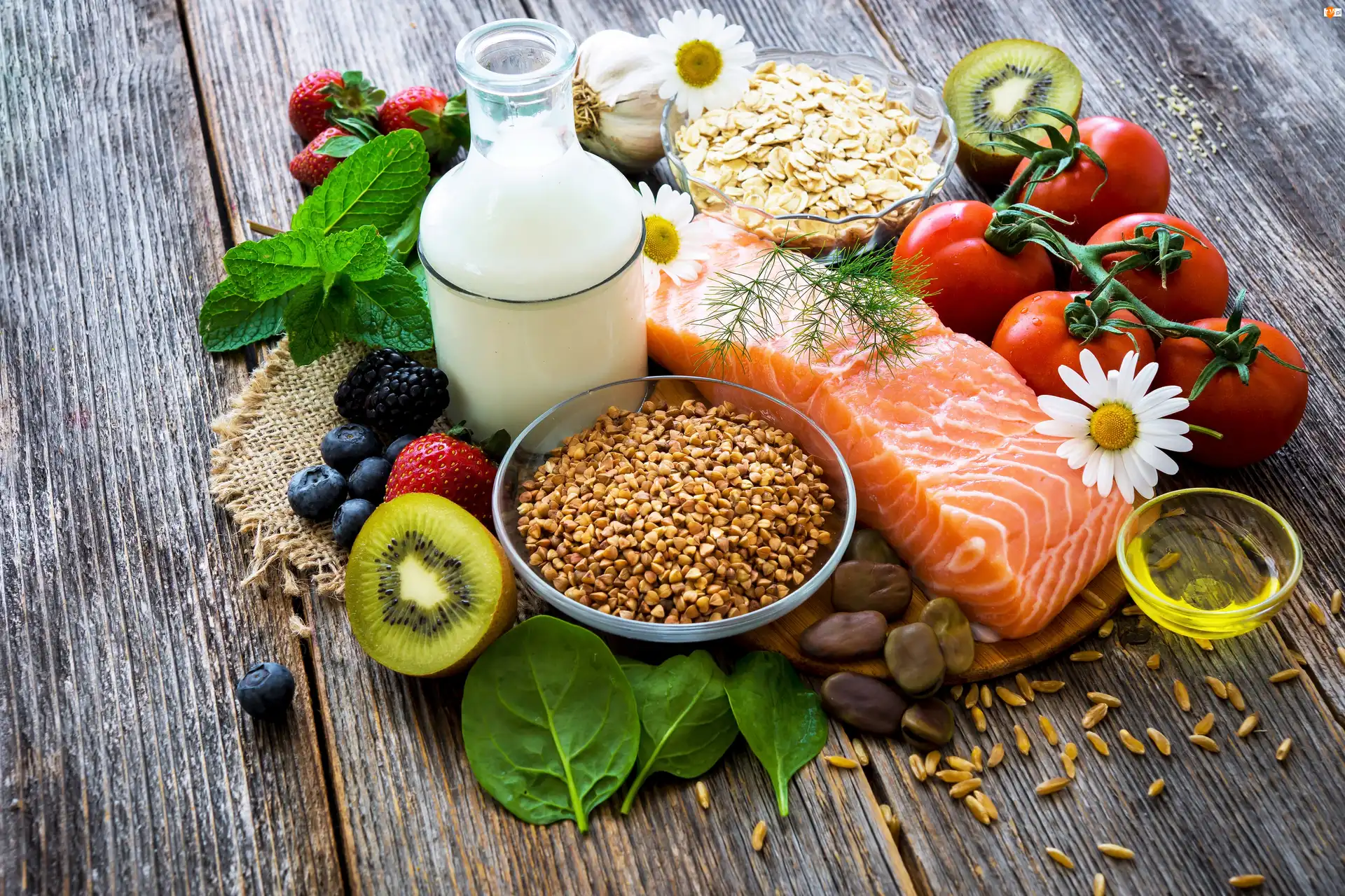 Owoce, Jedzenie, Łosoś, Warzywa