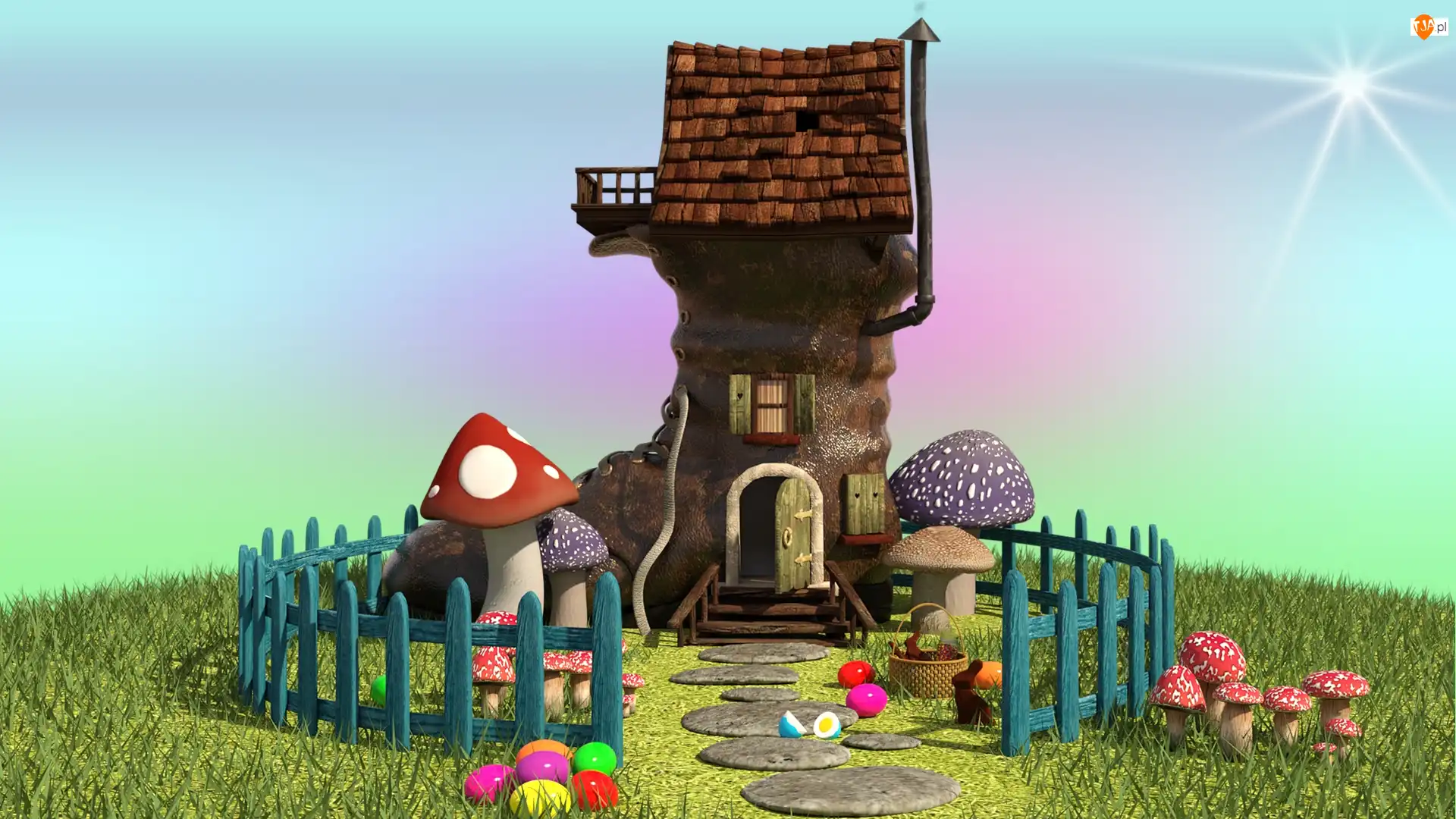 Grzyby, Grafika 2D, Pisanki, Domek