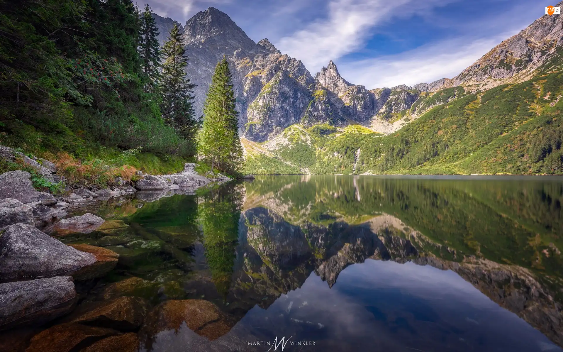 Góry, Tatry, Morskie Oko, Polska, Jezioro, Drzewa, Skały