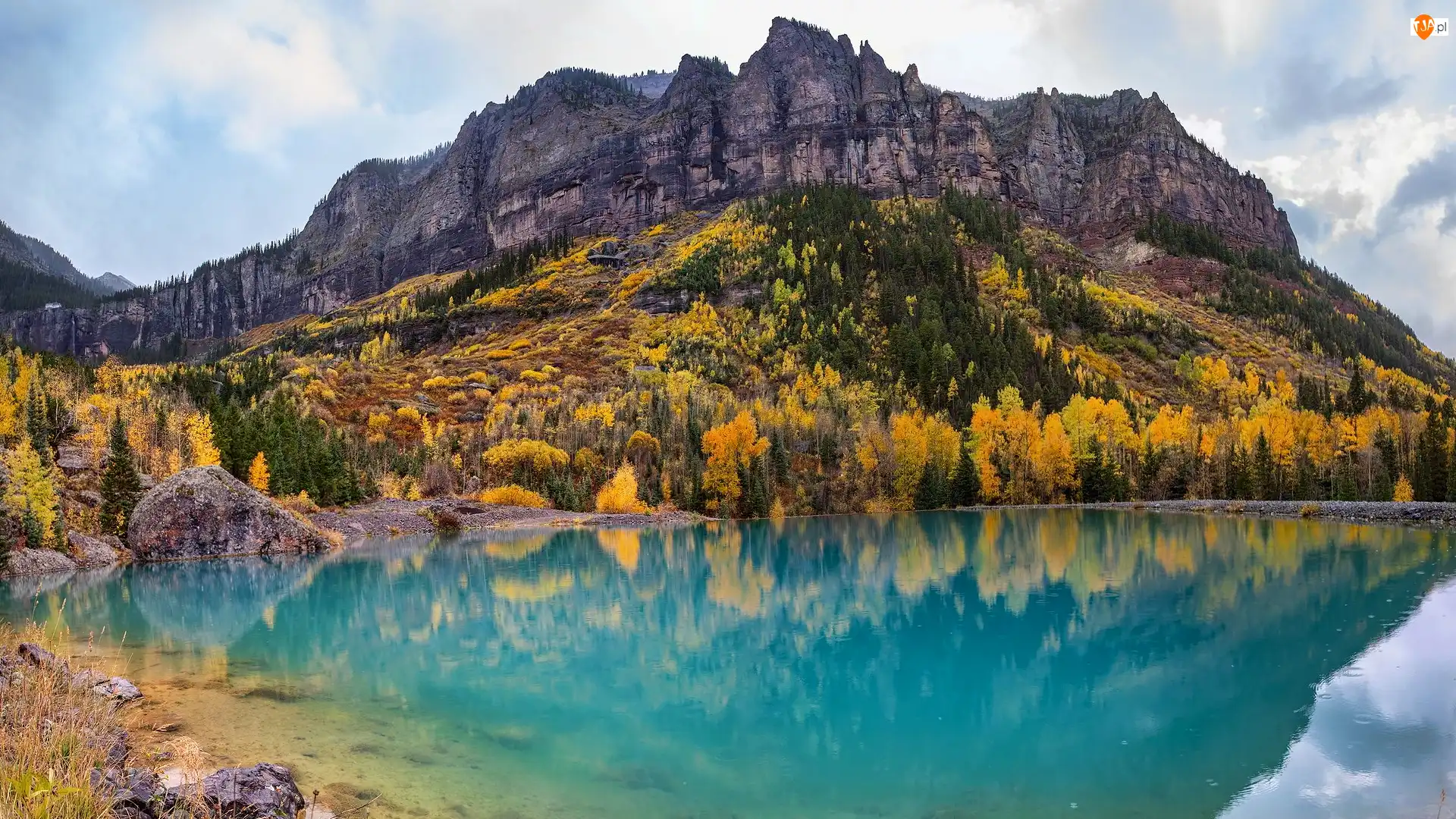 Stany Zjednoczone, Jezioro, Telluride, Drzewa, Góry, Jesień, Las, San Juan Mountains, Pożółkłe, Kolorado