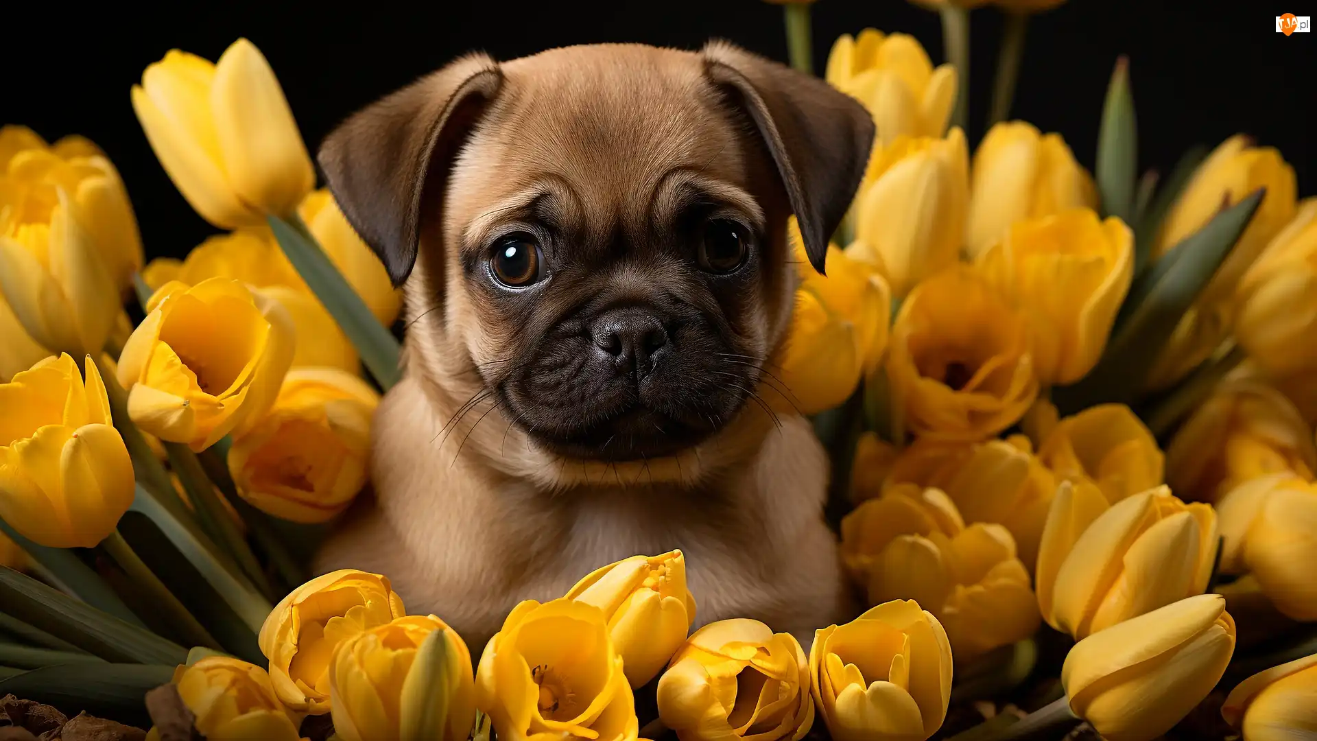 Tulipany, Szczeniak, Mops, Żółte