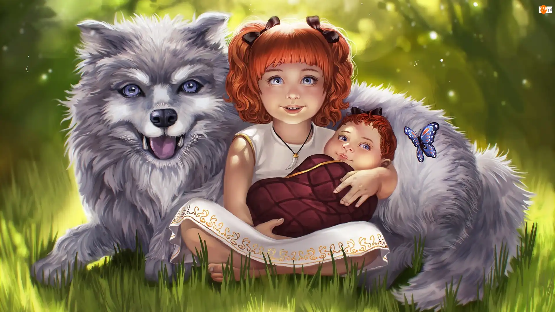 Grafika 2D, Dzieci, Pies, Motyl