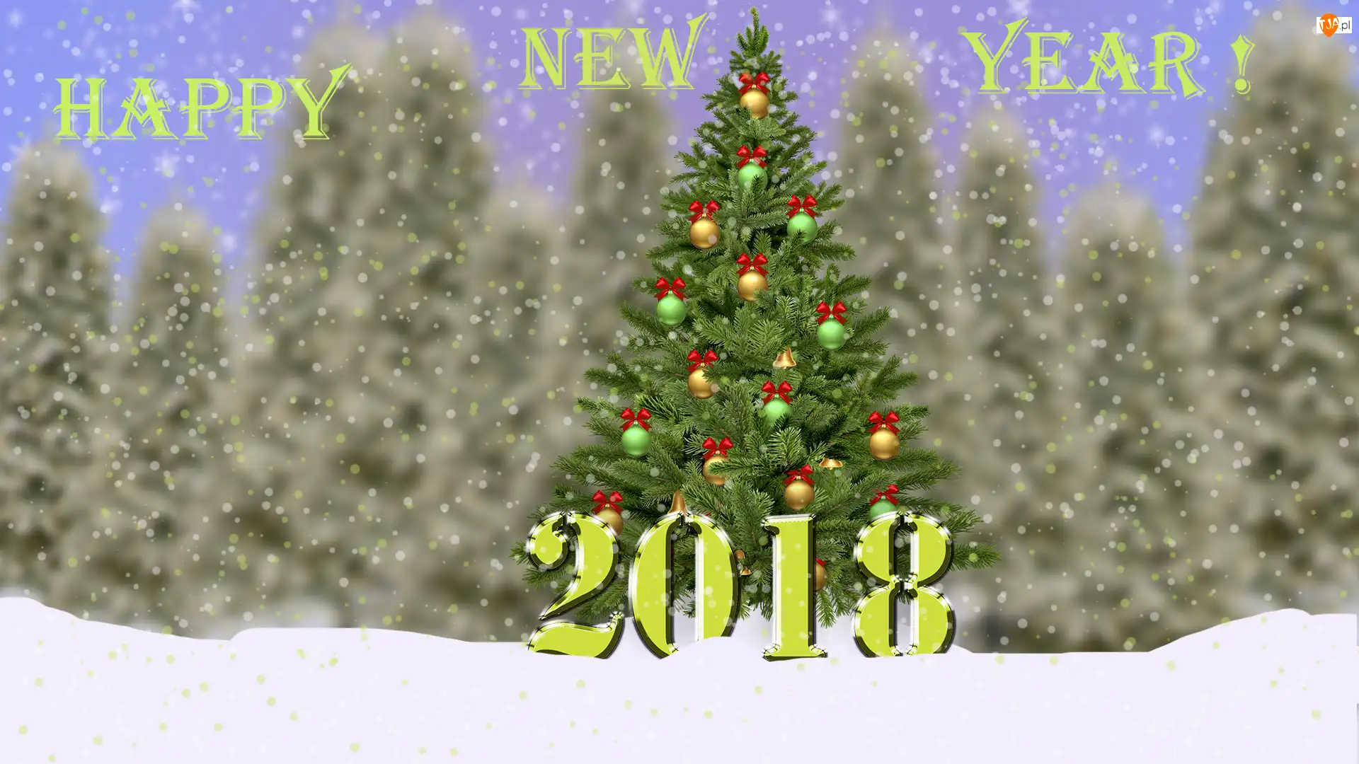 Sylwester, Świąteczne, Napis, Choinka, Życzenia, Happy New Year 2018