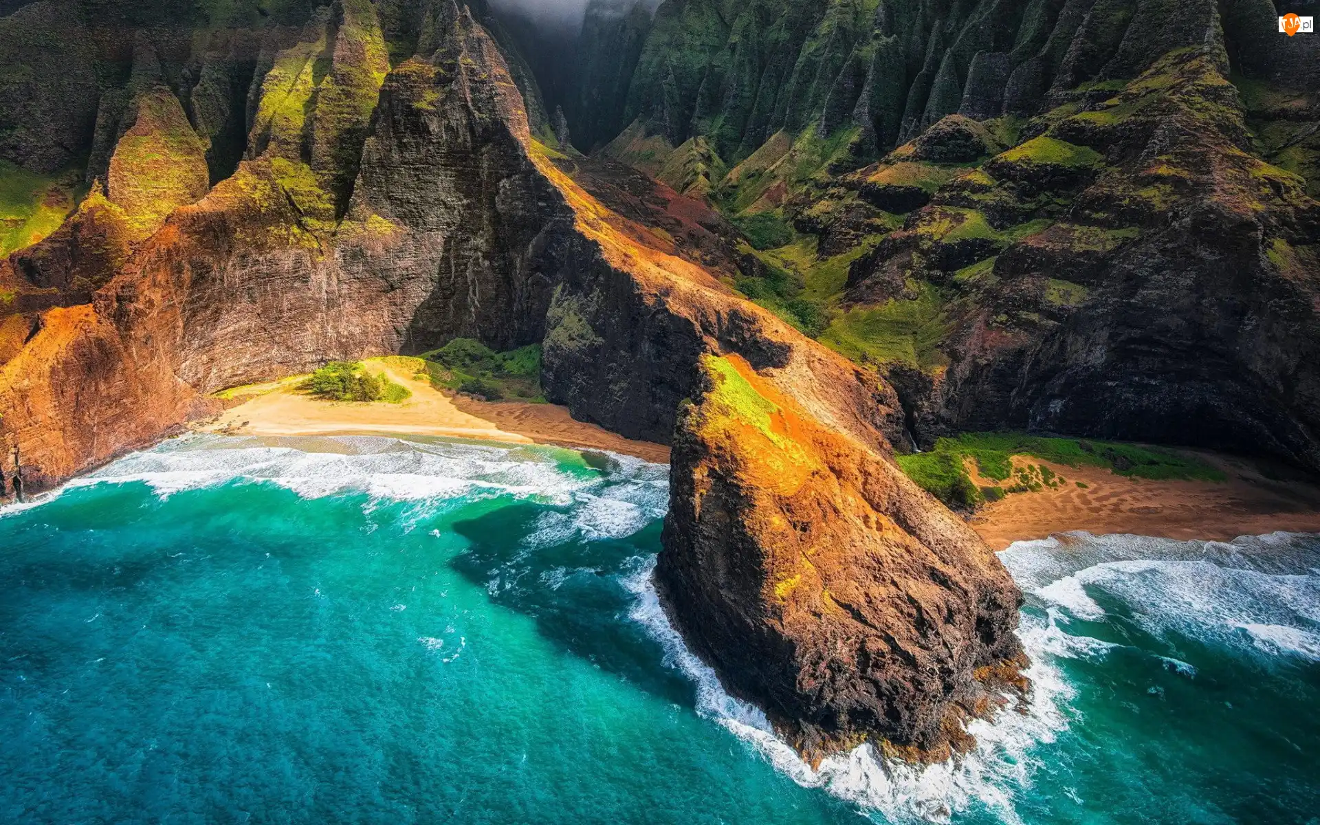 Góry, Z lotu ptaka, Wyspa Kauai, Stany Zjednoczone, Morze, Hawaje