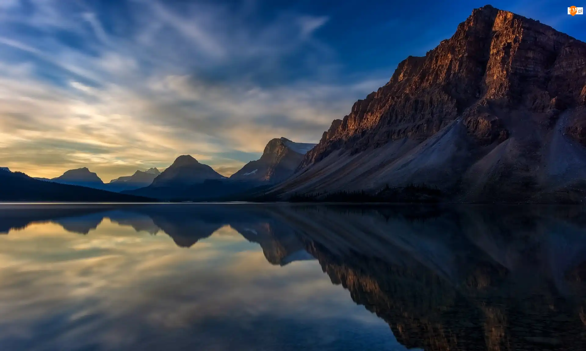 Bow Lake, Kanada, Jezioro, Góry, Odbicie