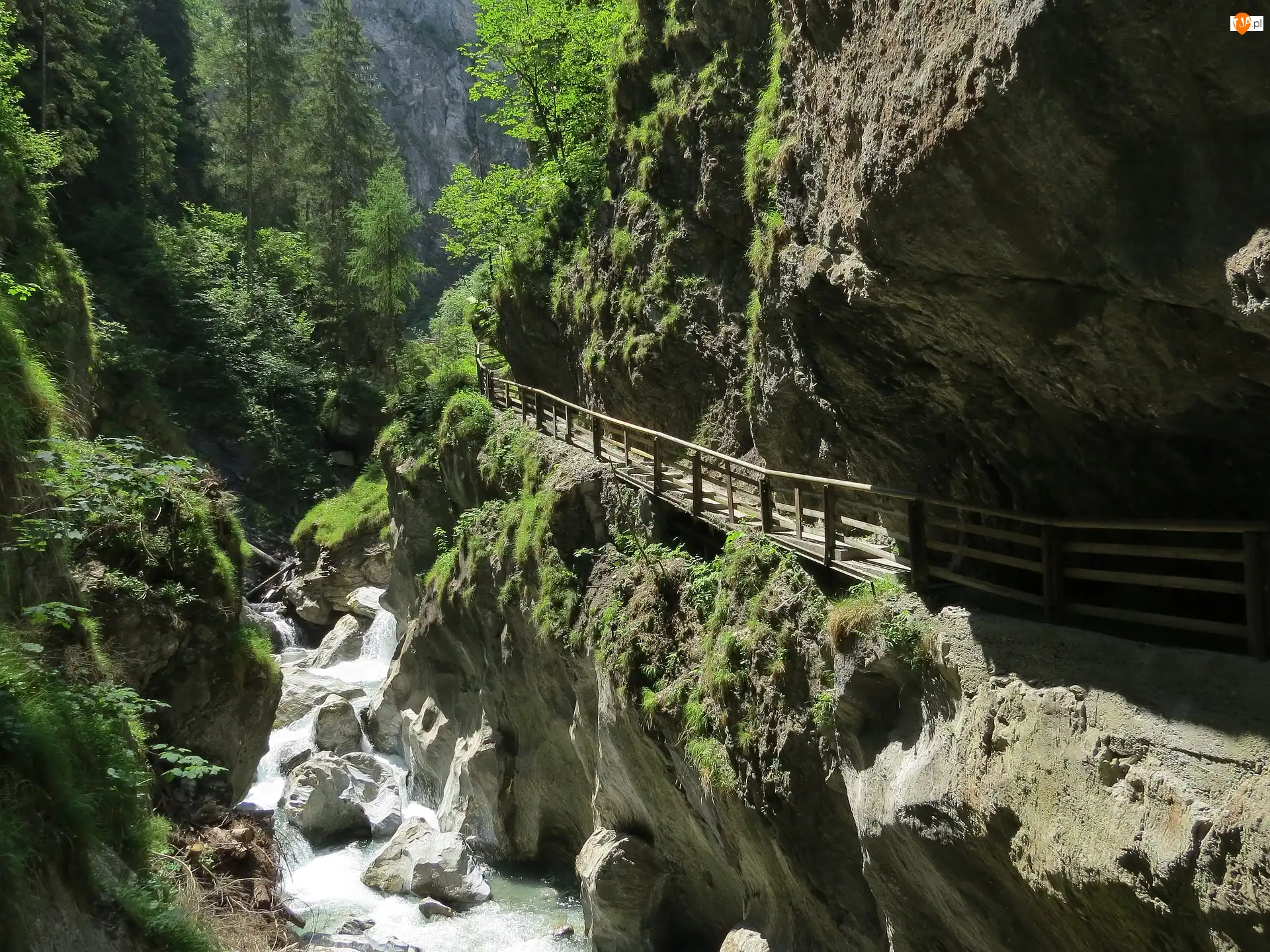 Przejście, Strumień, Skały, Alpy Salzburskie, Salzburg, Austria, Kitzlochklamm, Wąwóz, Góry, Ogrodzenie