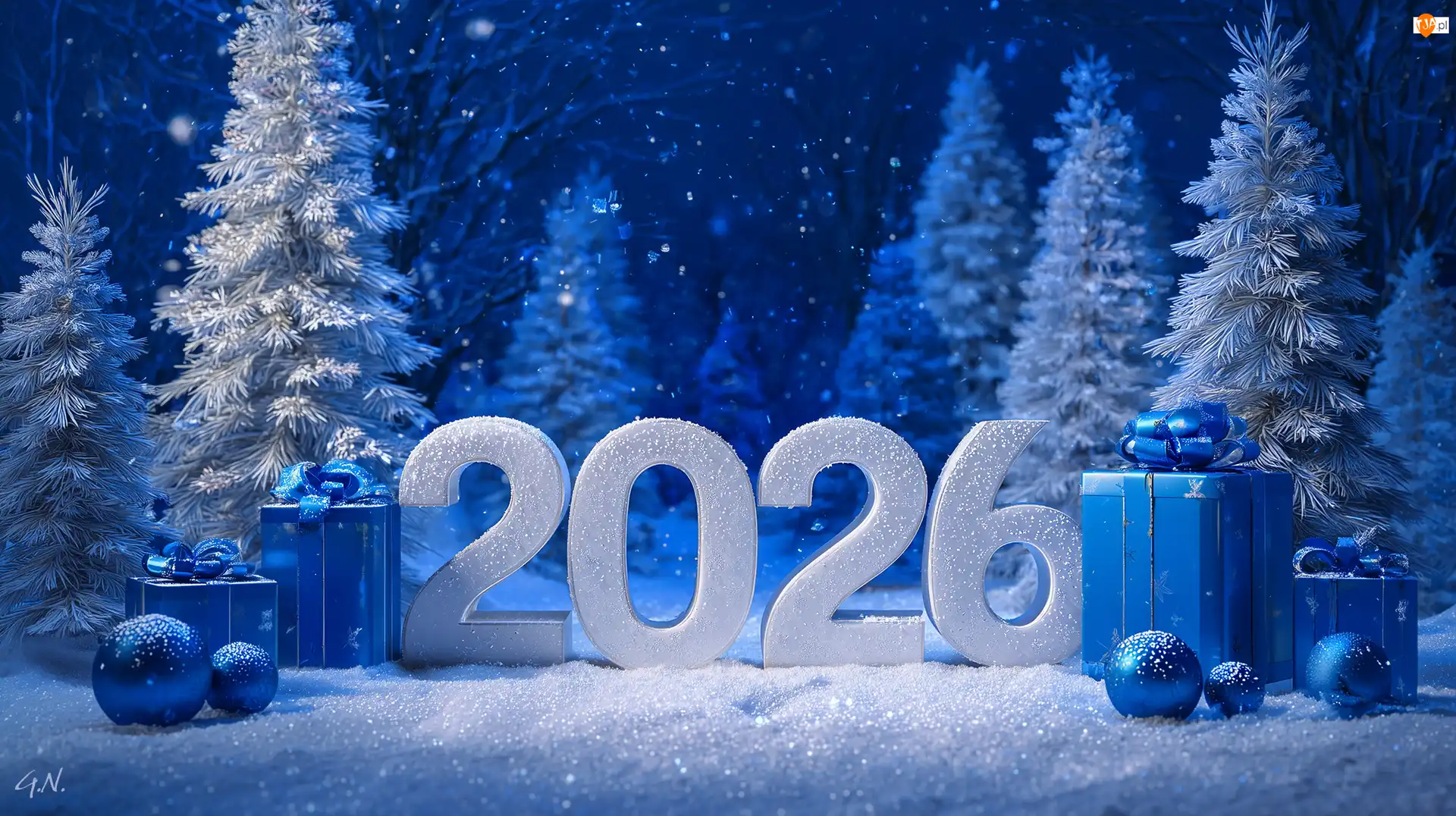 Bombki, Napis, Prezenty, Zima, Nowy Rok, Choinki, Grafika Ai, 2026