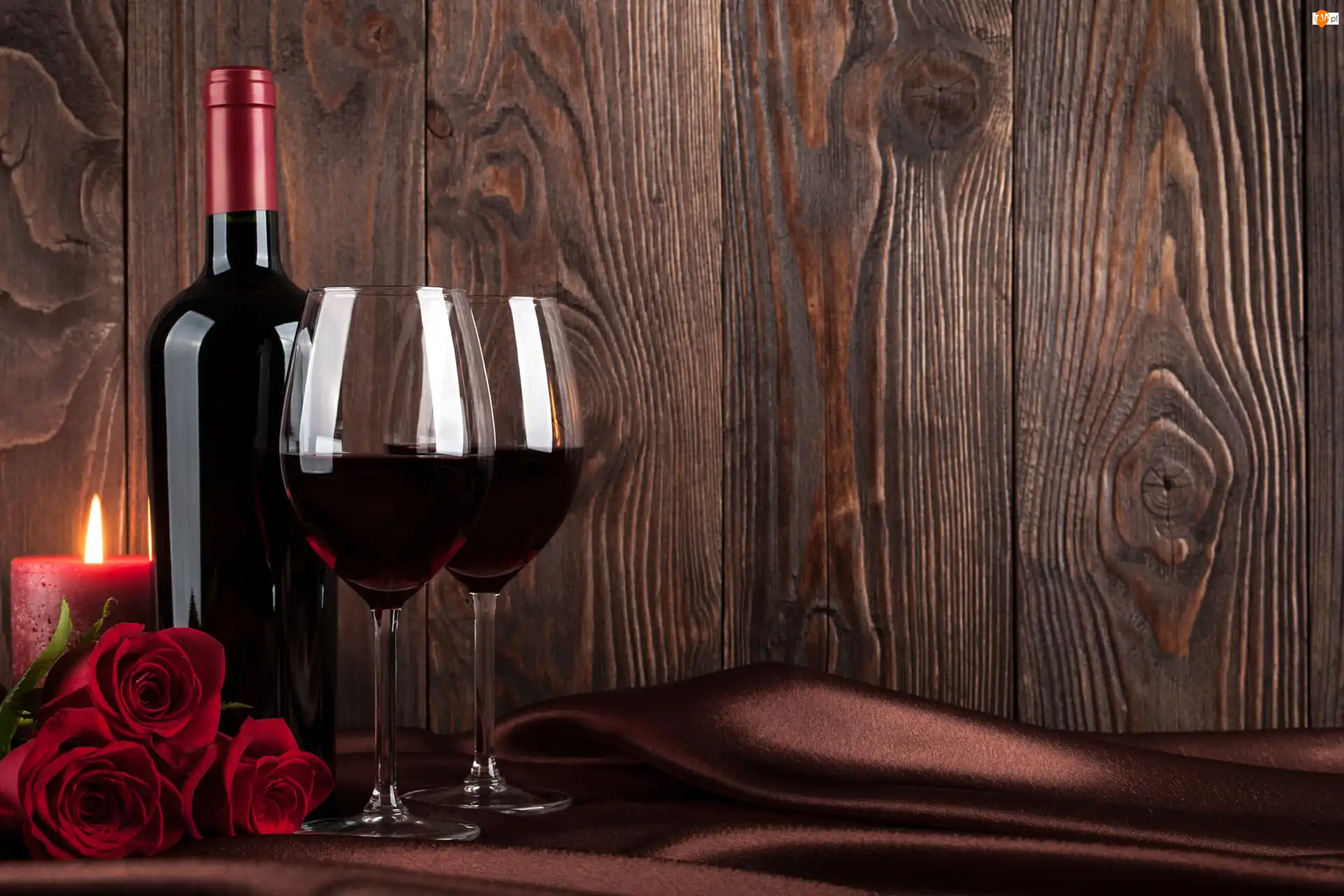 Wino, Butelka, Kieliszki, Świeca, Dwa, Róże