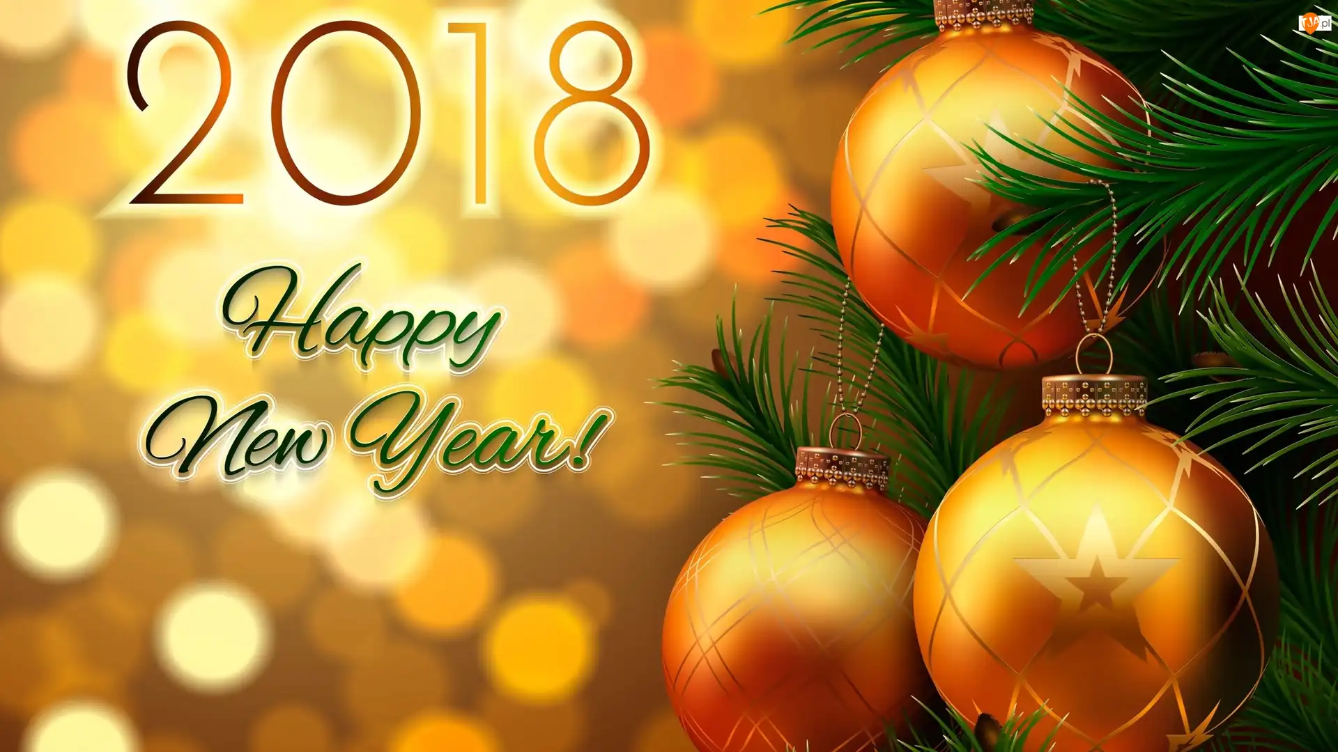 Nowy Rok, 2018, Bokeh, Sylwester, Bombki, Choinka, Happy New Year