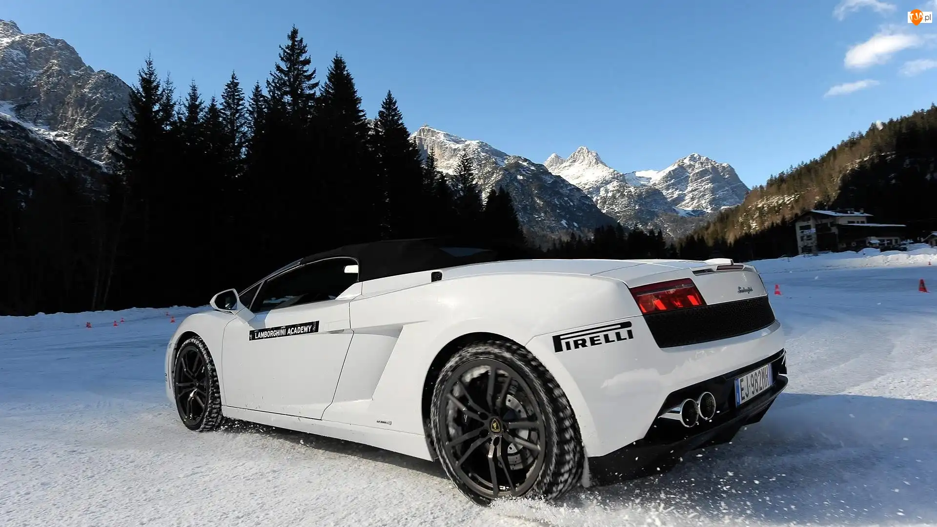 Lamborghini, Białe, Zima, Drzewa, Gallardo, Góry