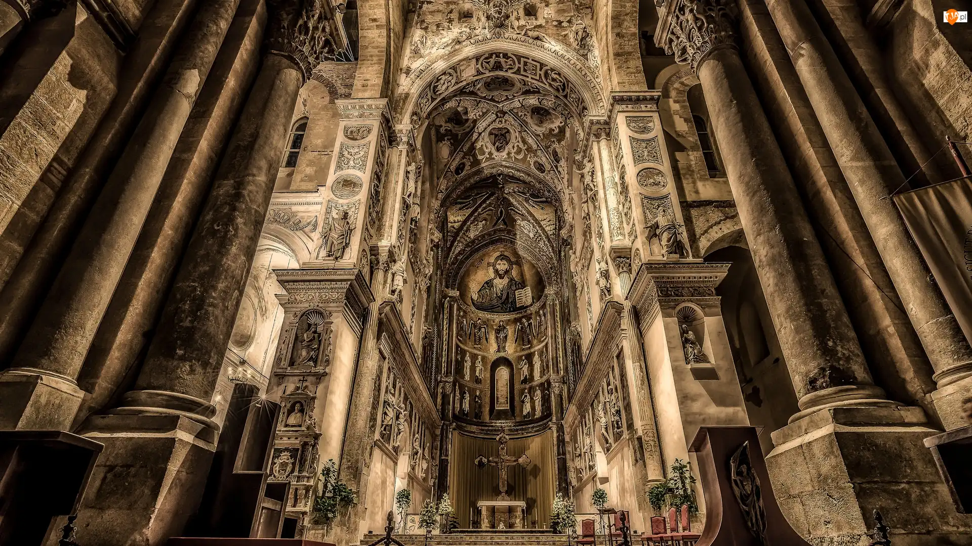 Sycylia, Włochy, Katedra Santa Maria Nuova, Wnętrze, Monreale, Zabytek