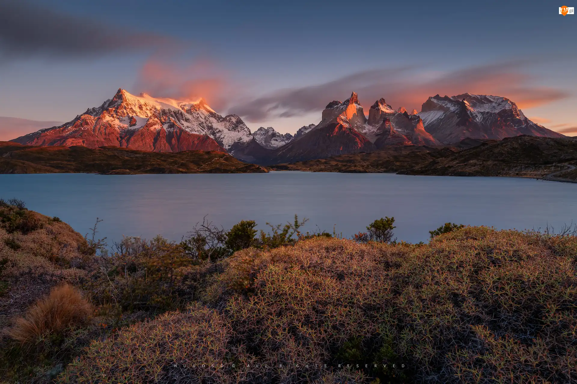Jesień, Chile, Torres del Paine, Roślinność, Patagonia, Jezioro, Park Narodowy Torres del Paine, Góry