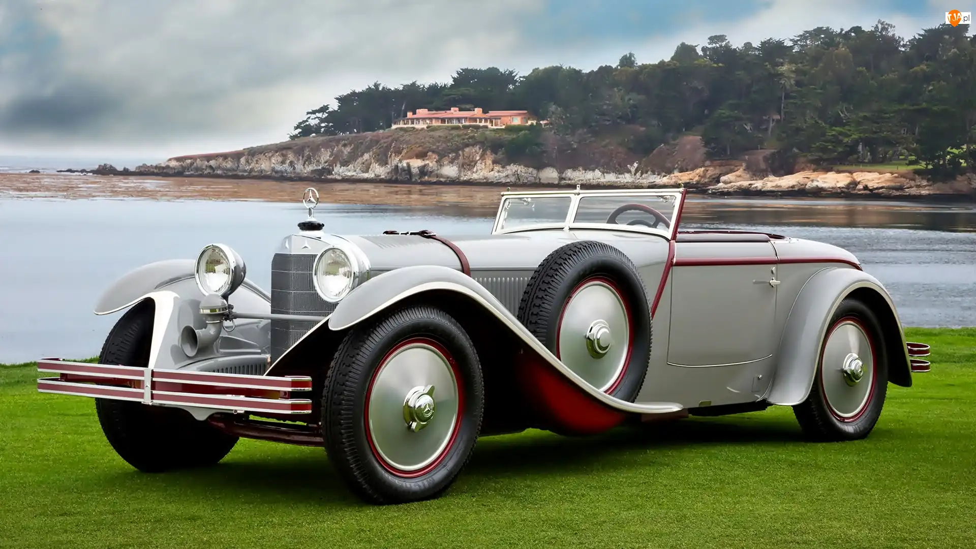 Zabytkowy, Samochód, Benz, Jezioro, Mercedes, 1928
