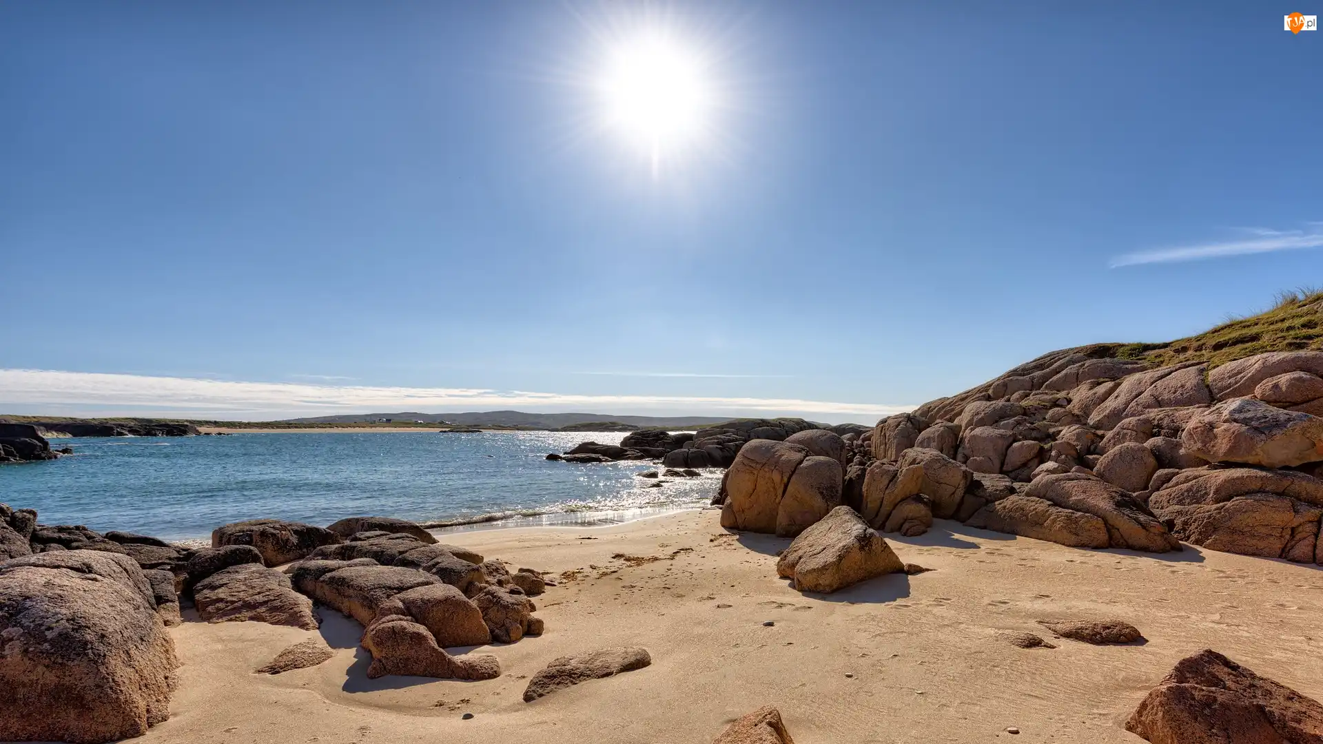 Promienie słońca, Morze, Skały, Hrabstwo Donegal, Plaża, Kamienie, Irlandia, Keadue Beach