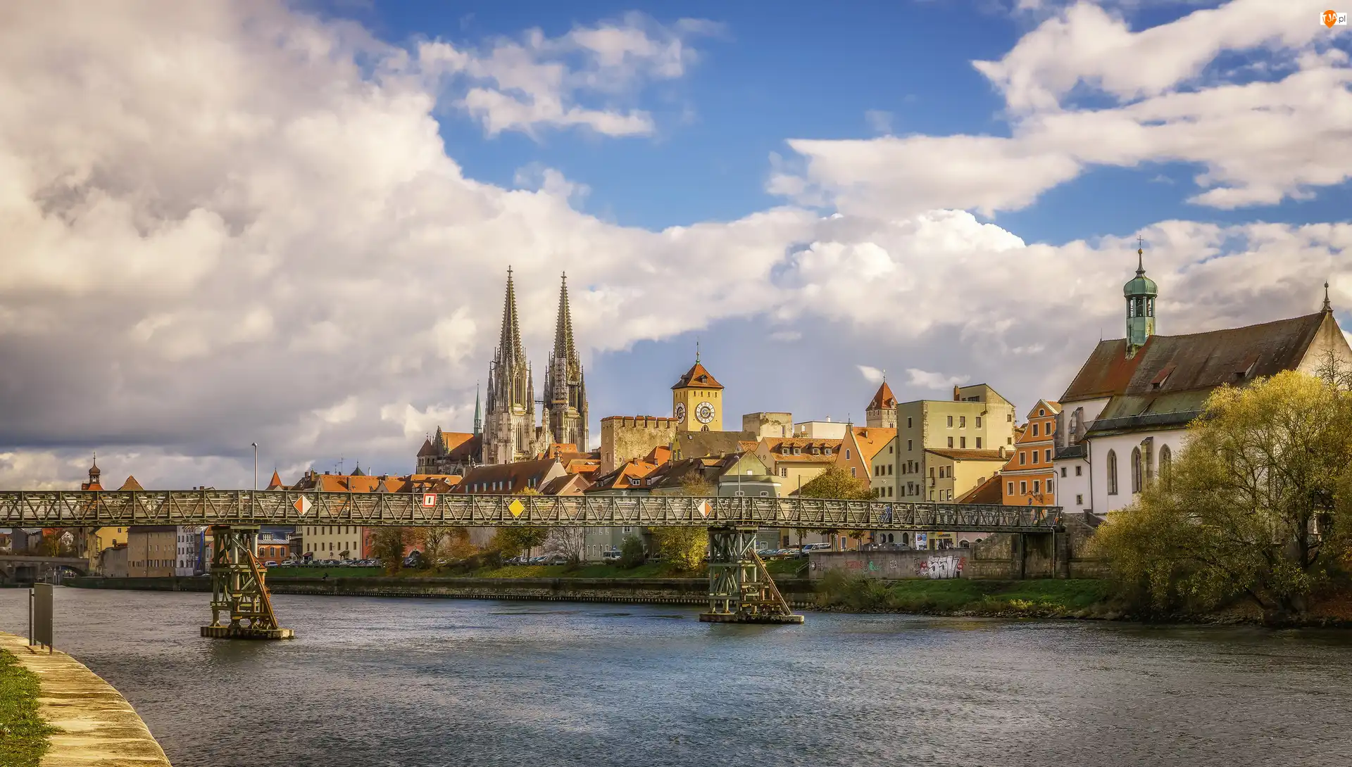 Katedra Św. Piotra, Niemcy, Miasto Ratyzbona, Most, Bawaria, Rzeka Dunaj, Kościół, Regensburg