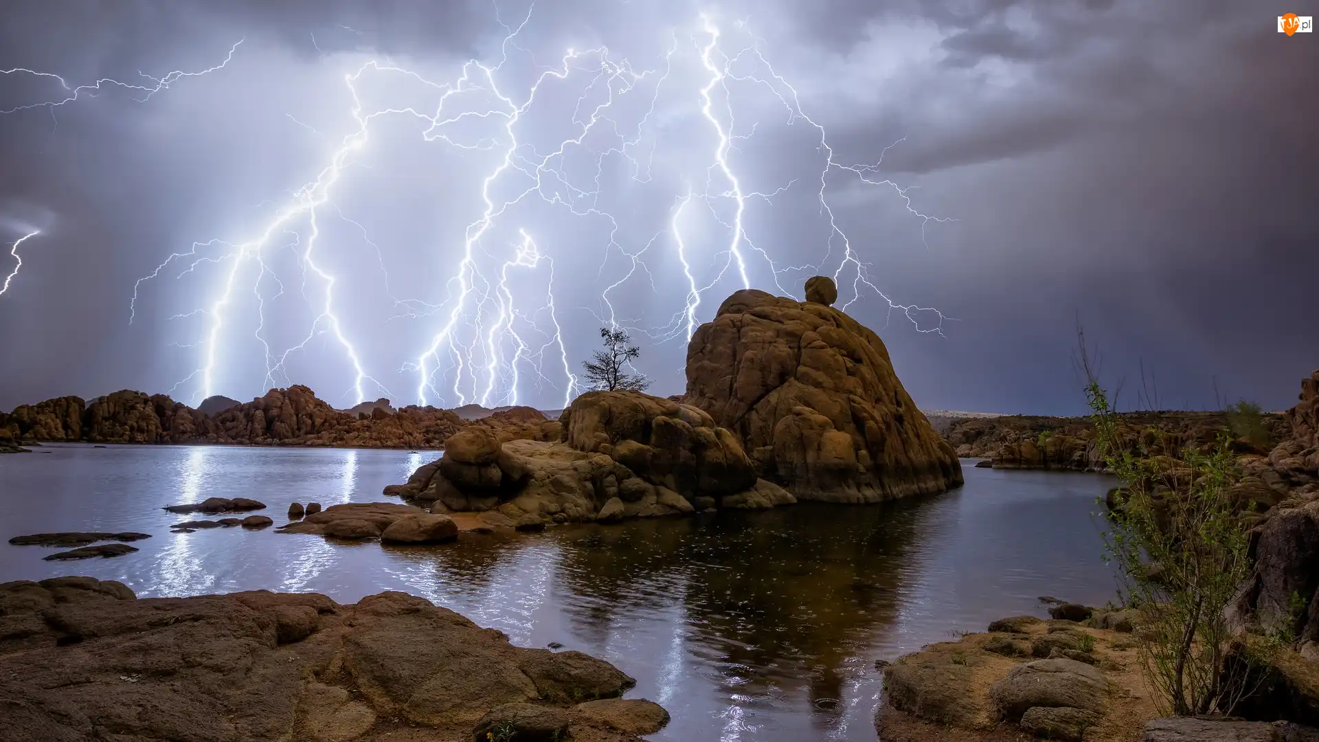 Prescott, Skały, Jezioro, Arizona, Granite Dells, Watson Lake, Stany Zjednoczone, Pioruny