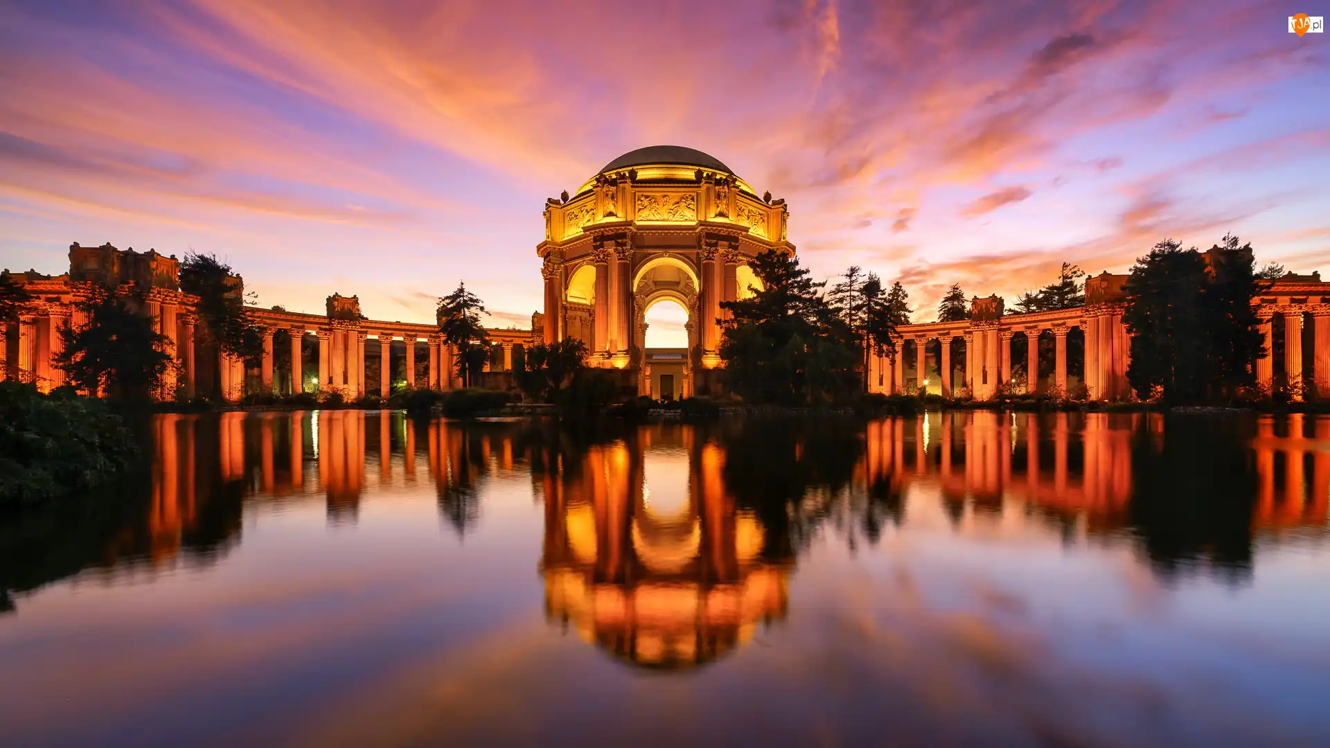 Pałac Sztuk Pięknych, Palace of Fine Arts, Stany Zjednoczone, Zabytek, Kalifornia, San Francisco, Jezioro